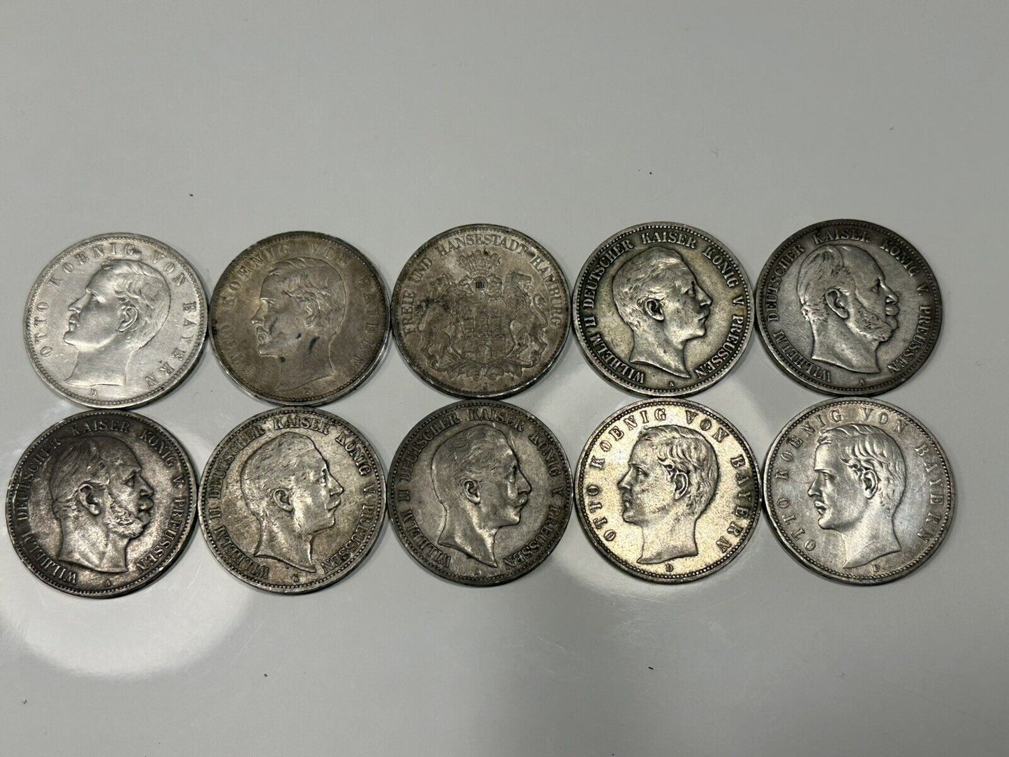 German Reich 10x 5 Mark Kaiserreich 1874-1913 Silver Coins Lot