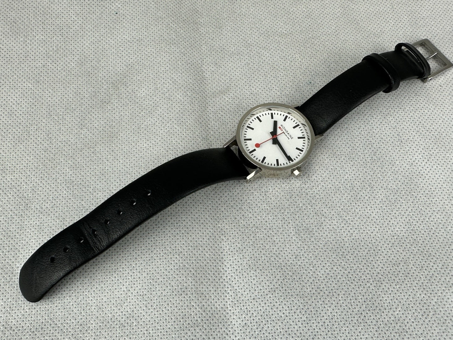 Mondaine Womens Watch Railway Swiss Automatic White Dial Black Leather Band 33mm