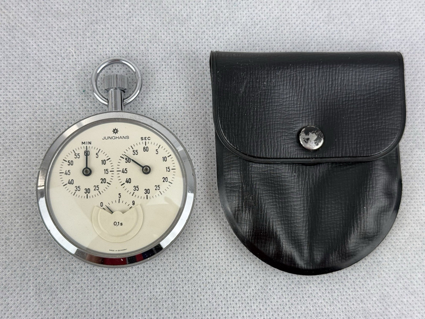 Vintage Junghans 1/10 Second Stopwatch Pocket Watch Incl. Case Germany