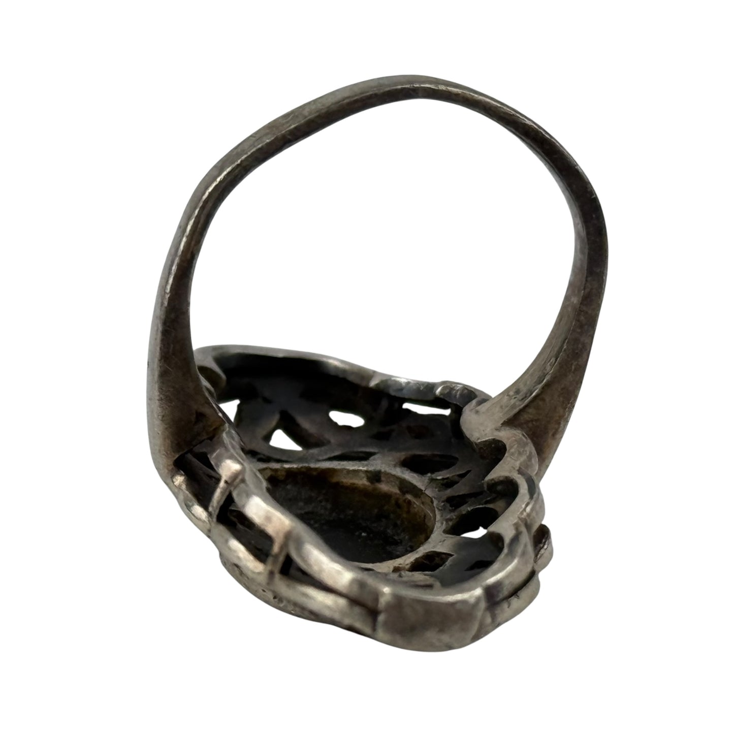 Vintage 925 Sterling Silver Onyx Marcasite Ring Size 57 Art Deco 9.8 g