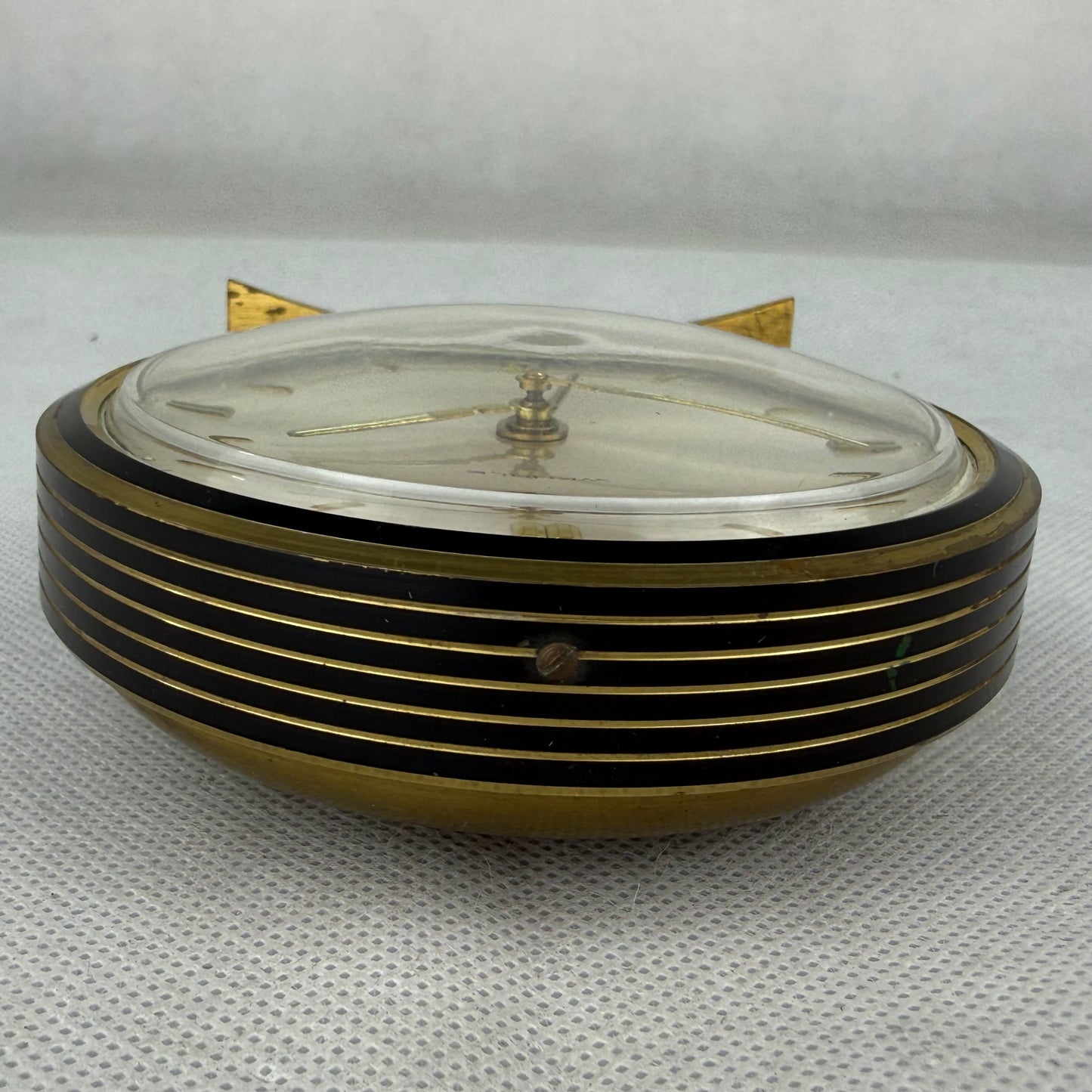 Vintage Wehrle Mechanical Desk Clock – Brass & Black German Table Clock