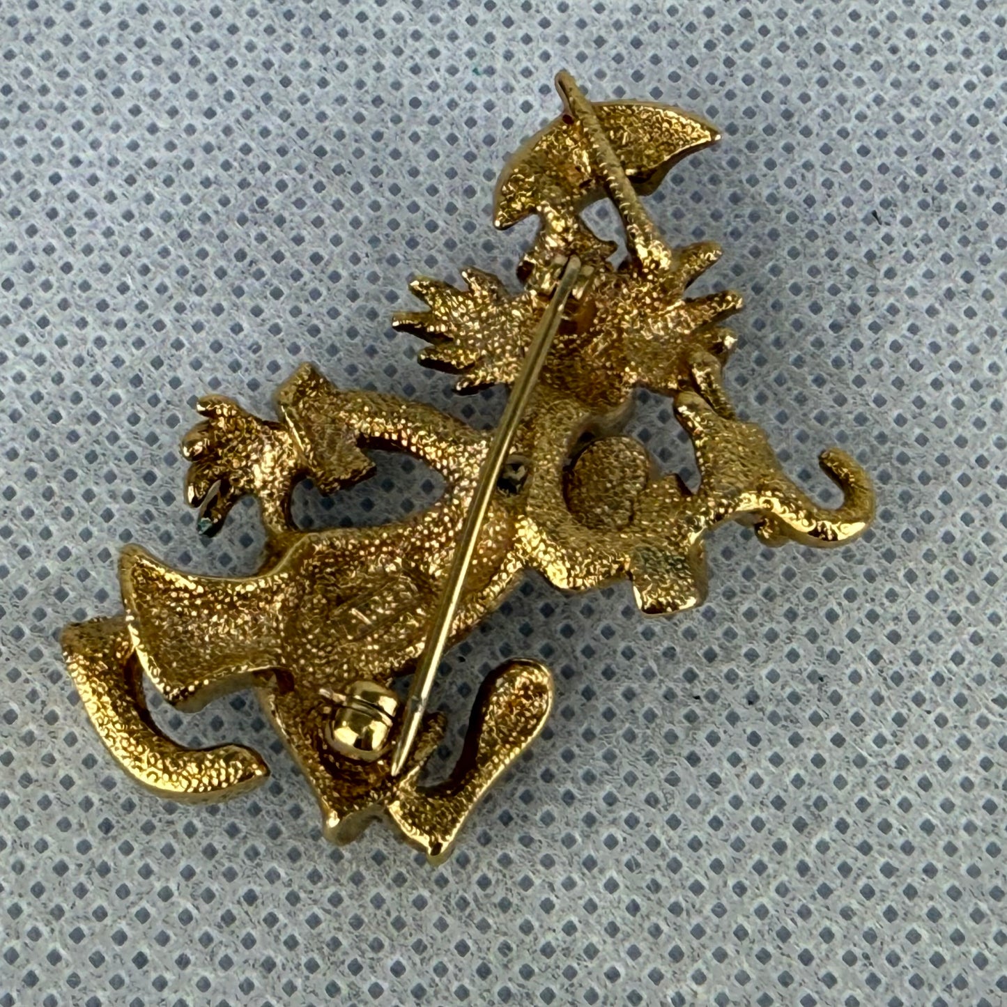 Attwood & Sawyer Clown Brooch Umbrella Swarovski Crystals Enamel 22k Gold Plated Vintage