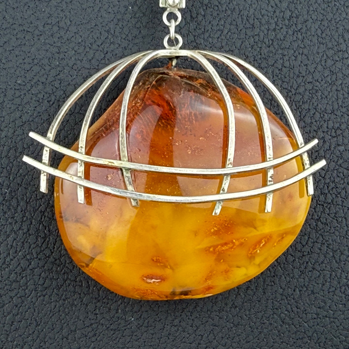 Vintage Large Baltic Amber Statement Necklace Massive Amber Pendant Modernist Design 42.8g