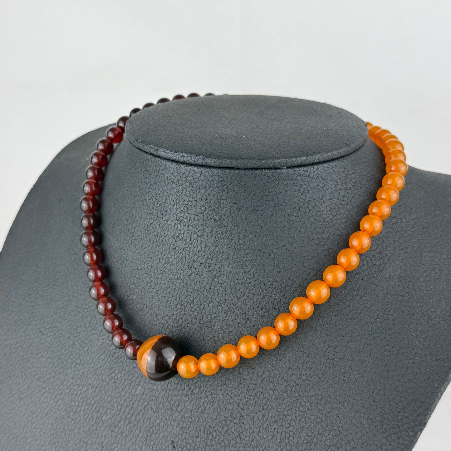 Vintage Baltic Amber Necklace 18.2 g – Cognac & Butterscotch Round Beads – Two-Tone Amber Statement Necklace