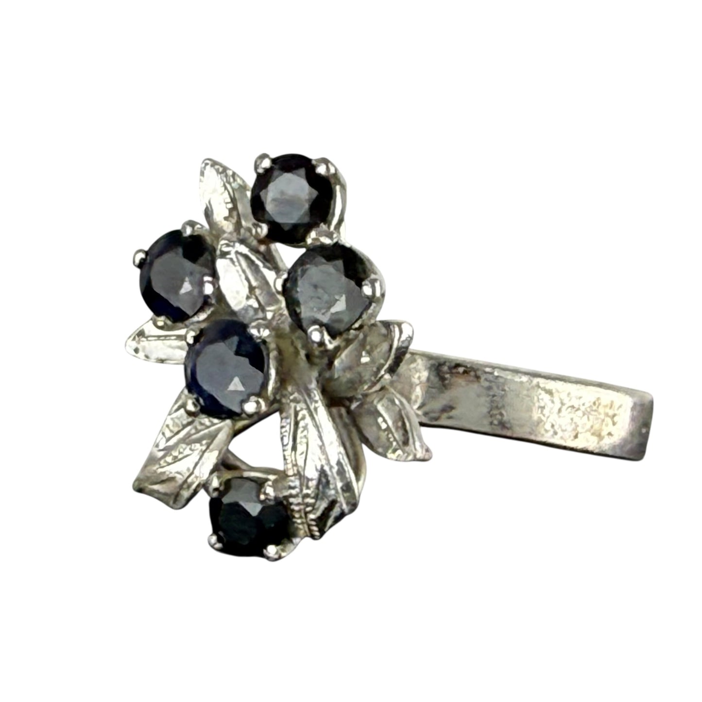 925 Sterling Silver Blue Sapphire Cluster Ring Size 60 Vintage Floral Design