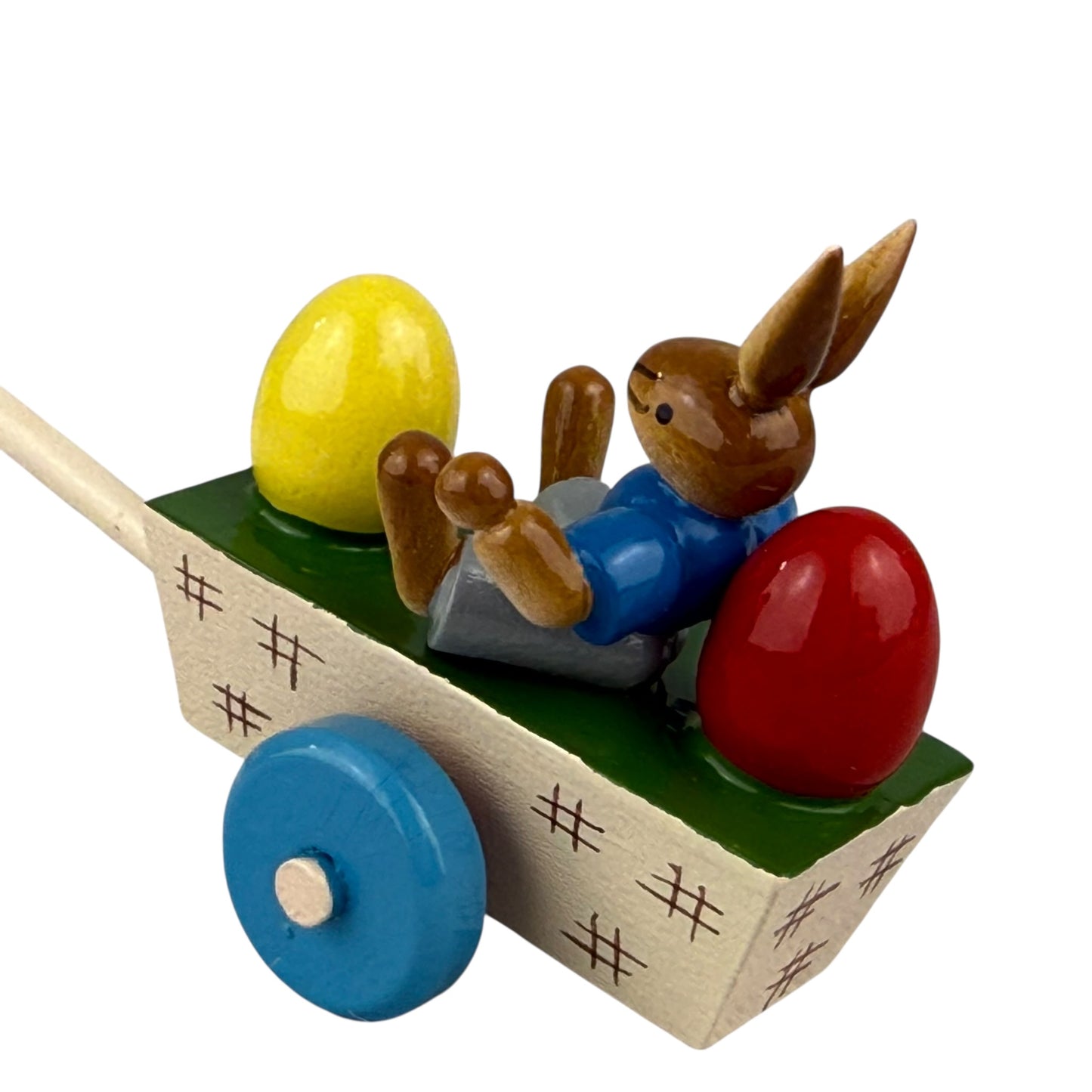 ESCO Erzgebirge Wooden Bunny Cart 10cm Vintage Pull Toy Easter Rabbit Germany
