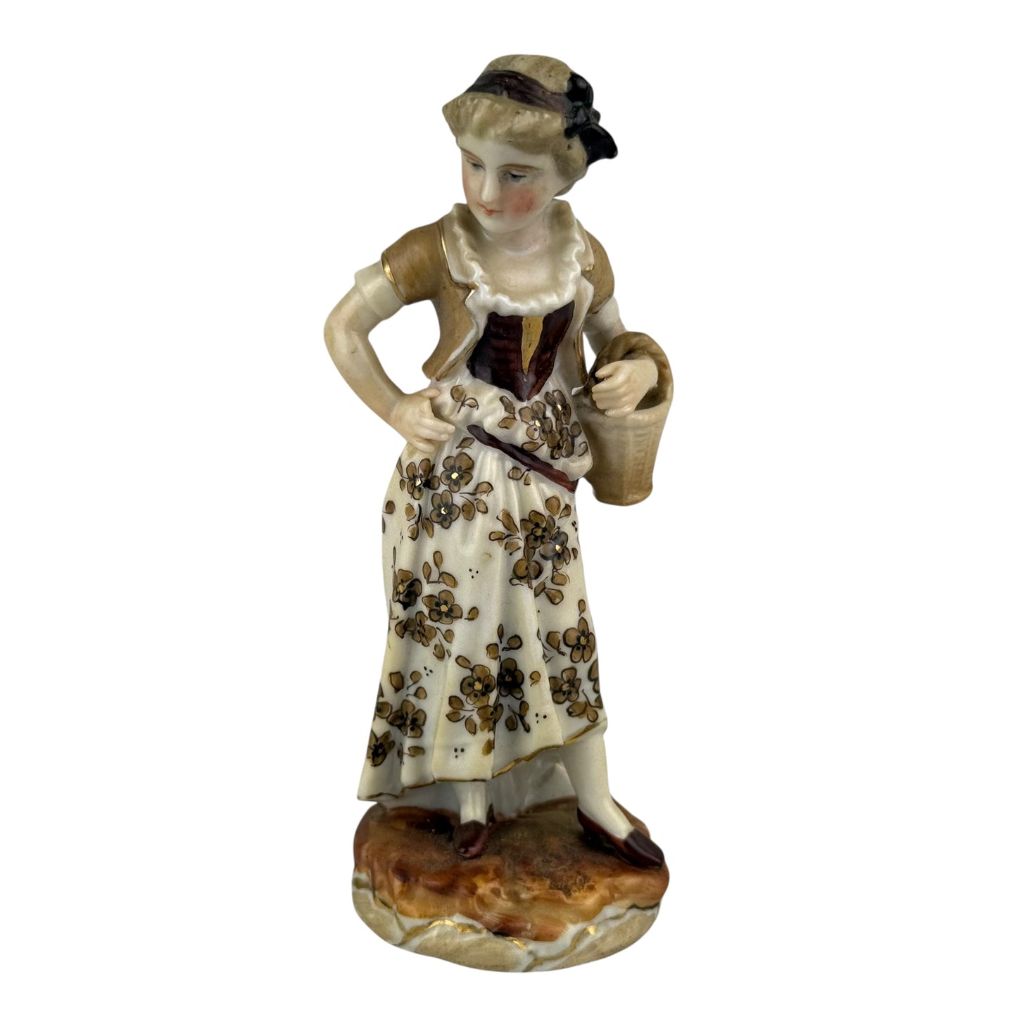 Richard Eckert Porcelain Figurine Girl with Basket – 12 cm – Hand Painted Vintage Figure