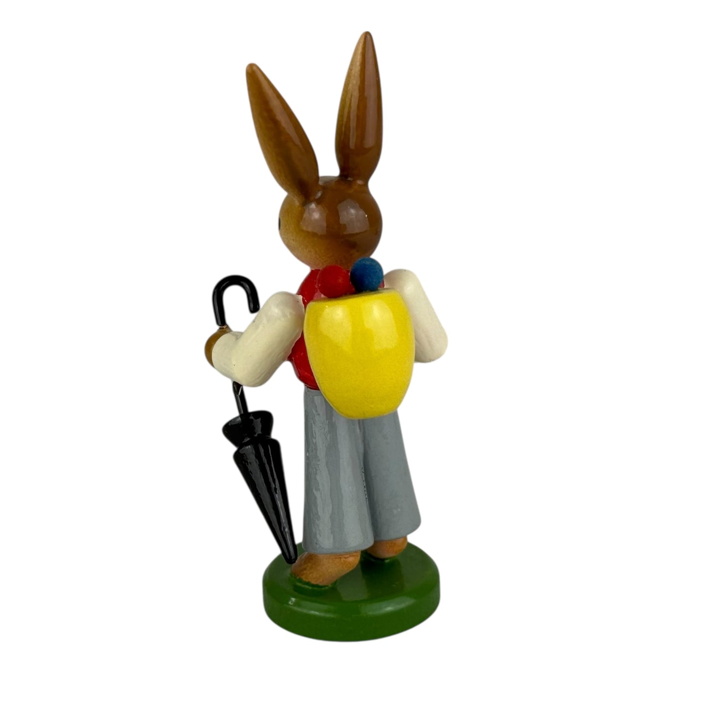 ESCO Erzgebirge Wooden Bunny Figurine 8cm Easter Rabbit Umbrella Vintage Germany
