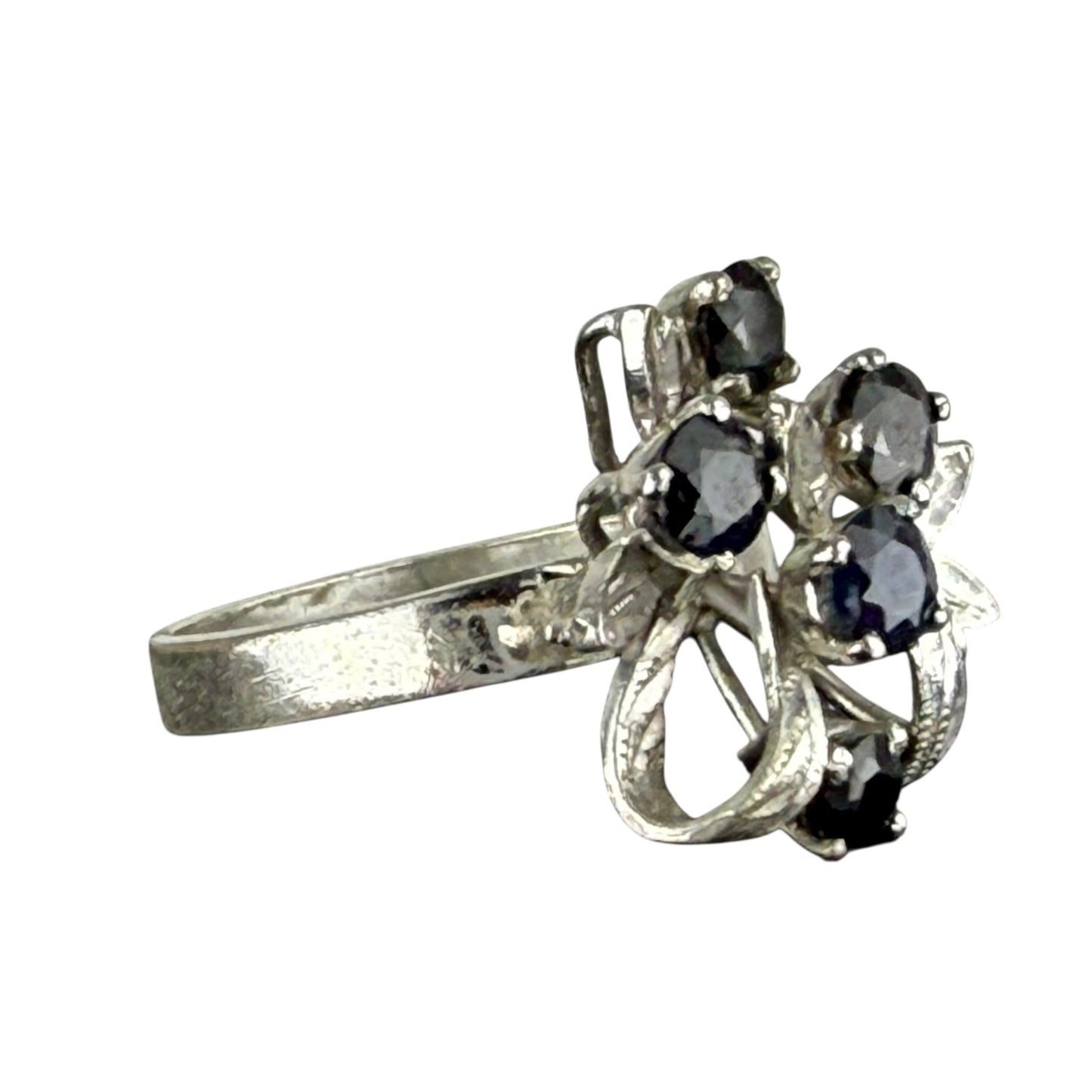 925 Sterling Silver Blue Sapphire Cluster Ring Size 60 Vintage Floral Design