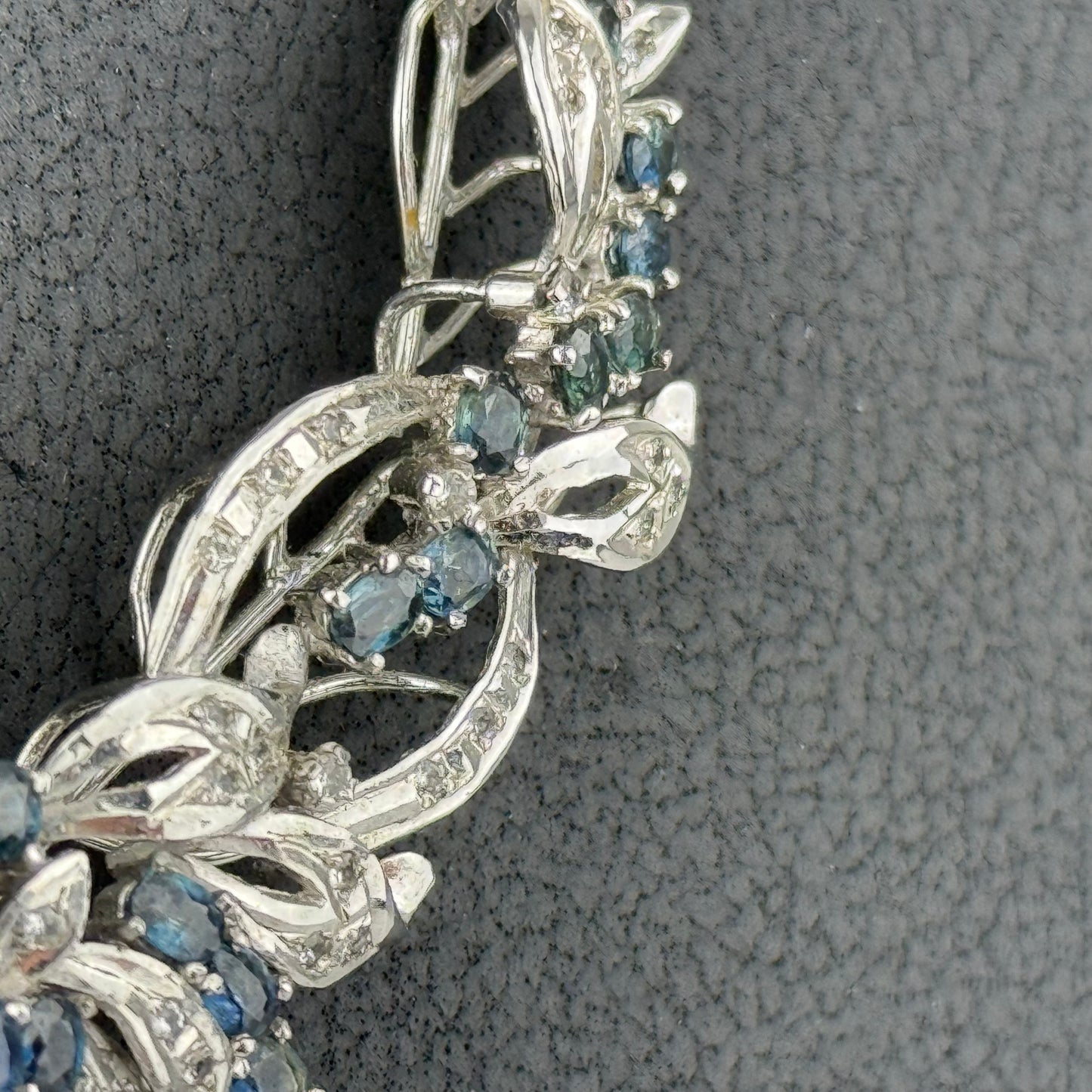 Vintage 925 Sterling Silver Blue Gemstone Necklace 48 cm – 27.3 g Floral Design