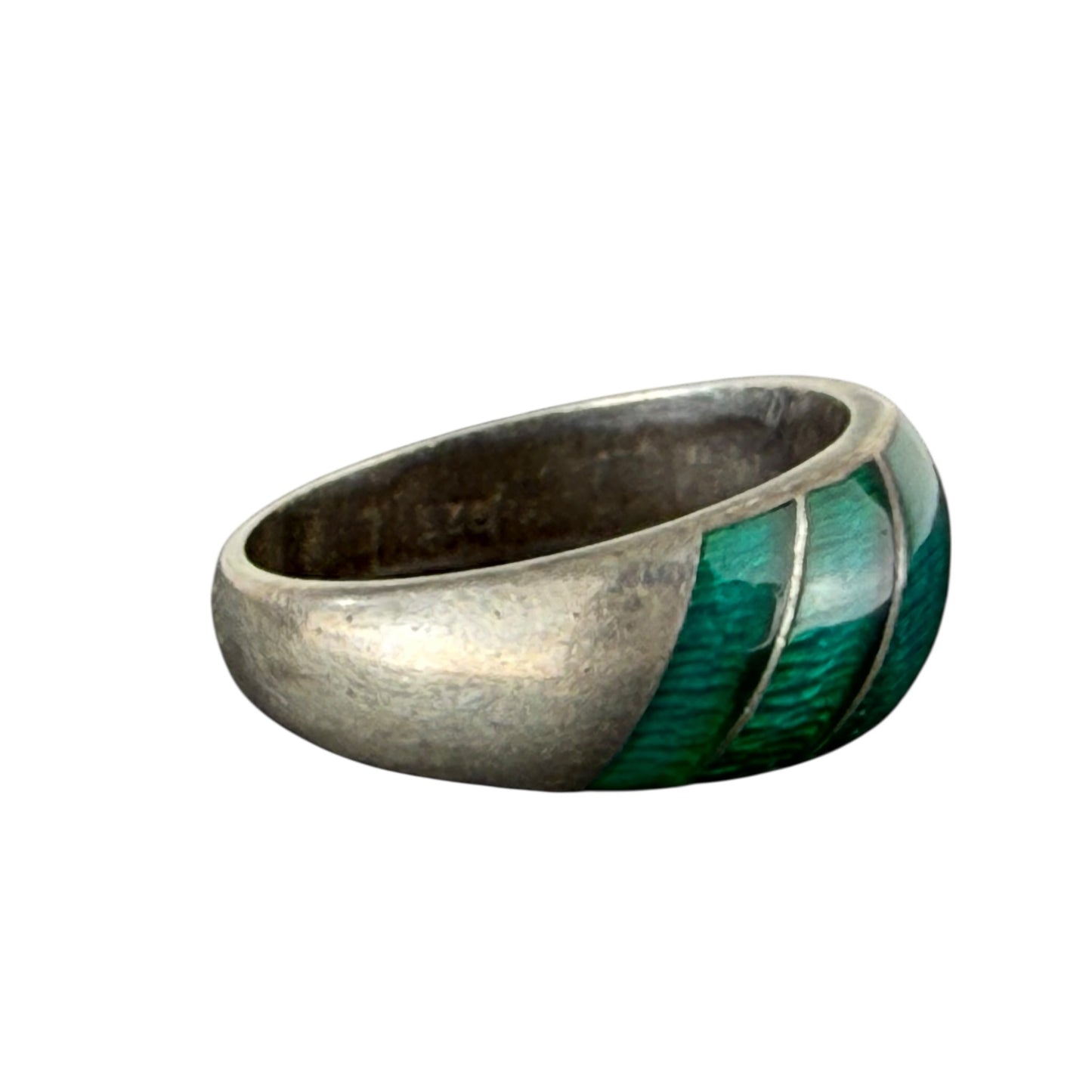925 Sterling Silver Green Enamel Ring Vintage Minimalist Band Size 53
