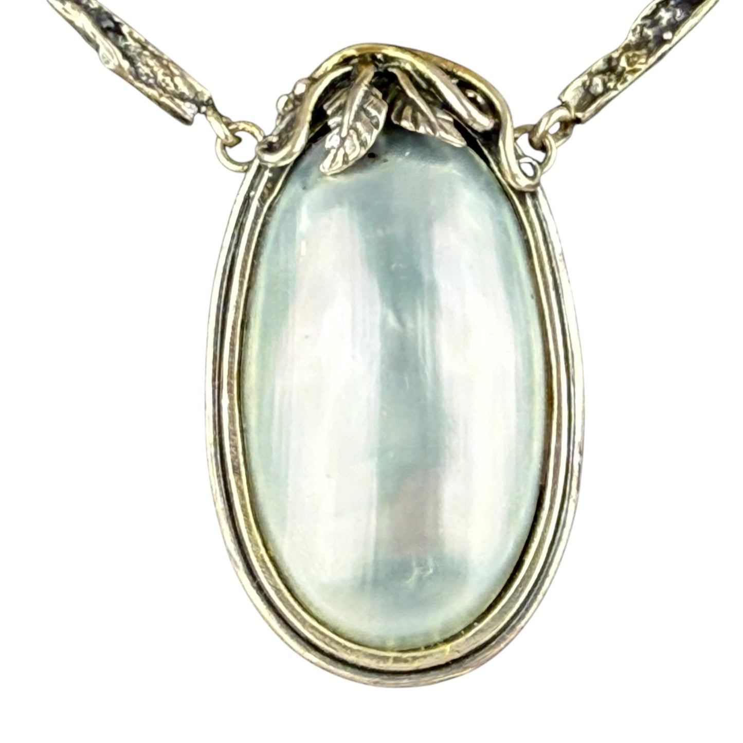 925 Sterling Silver Necklace Large Light Blue Cabochon Pendant 46cm 31.5g Vintage Statement