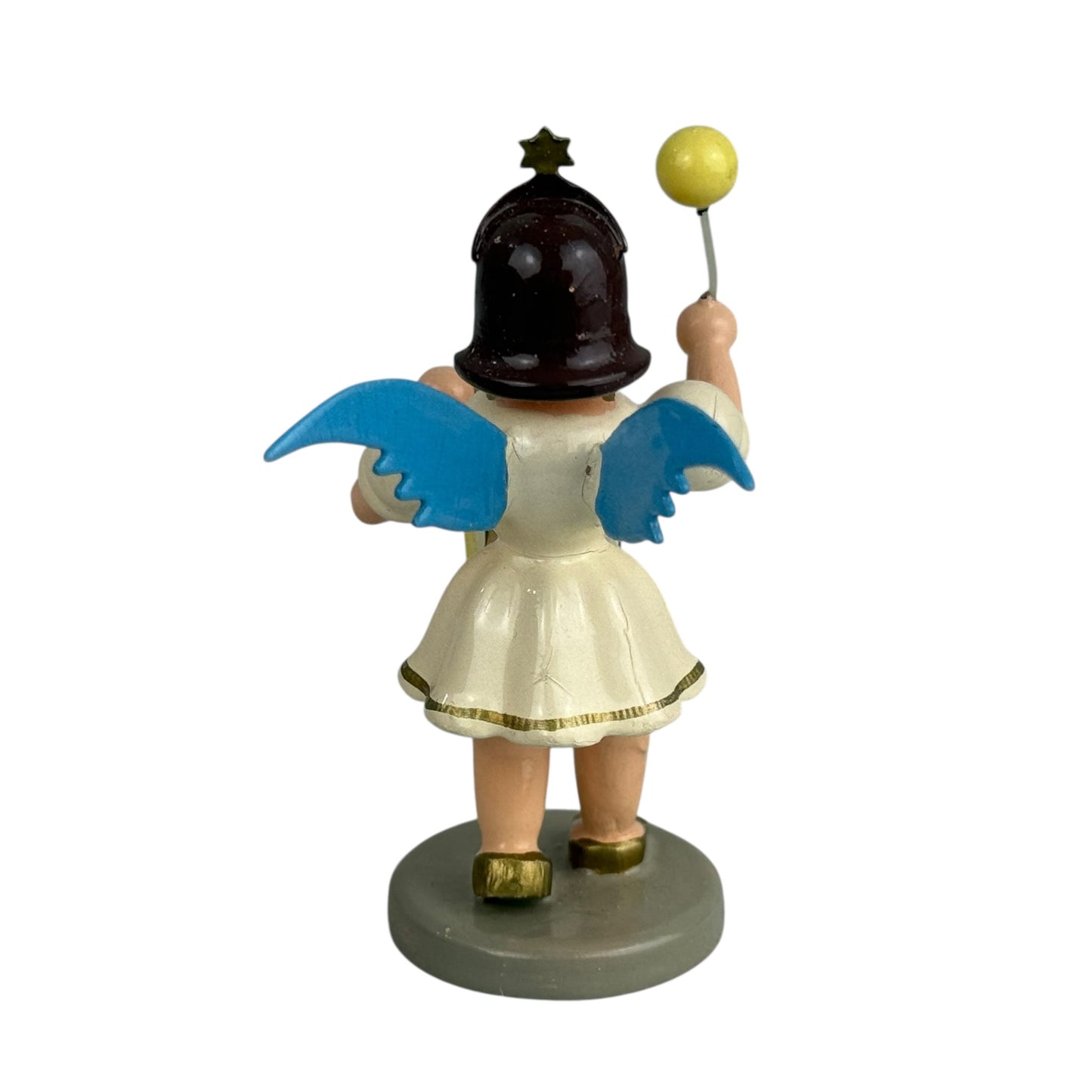 Vintage Erzgebirge Angel with Drum Figurine Wood Christmas Angel 7cm Germany Folk Art Collectible