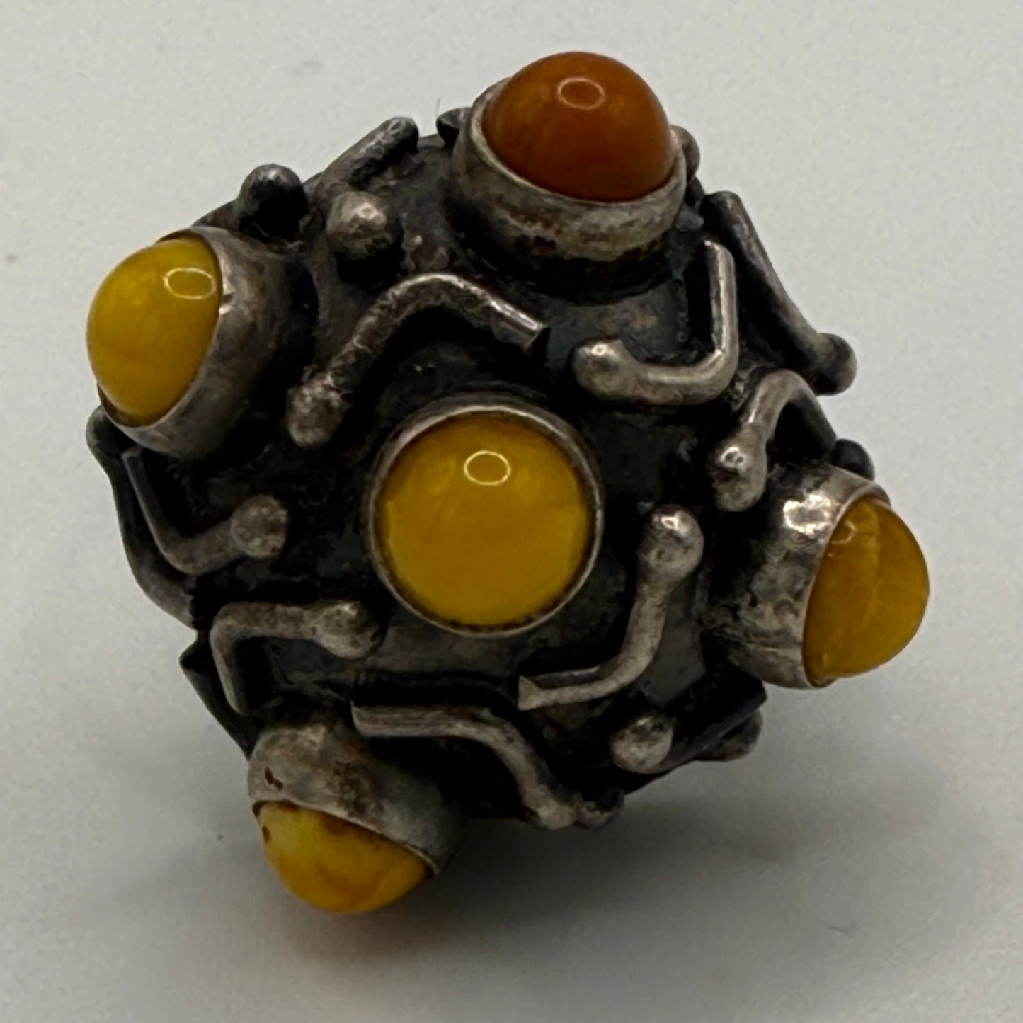 Vintage Silver Ring with Amber Cabochons 800 Silver 8.78g