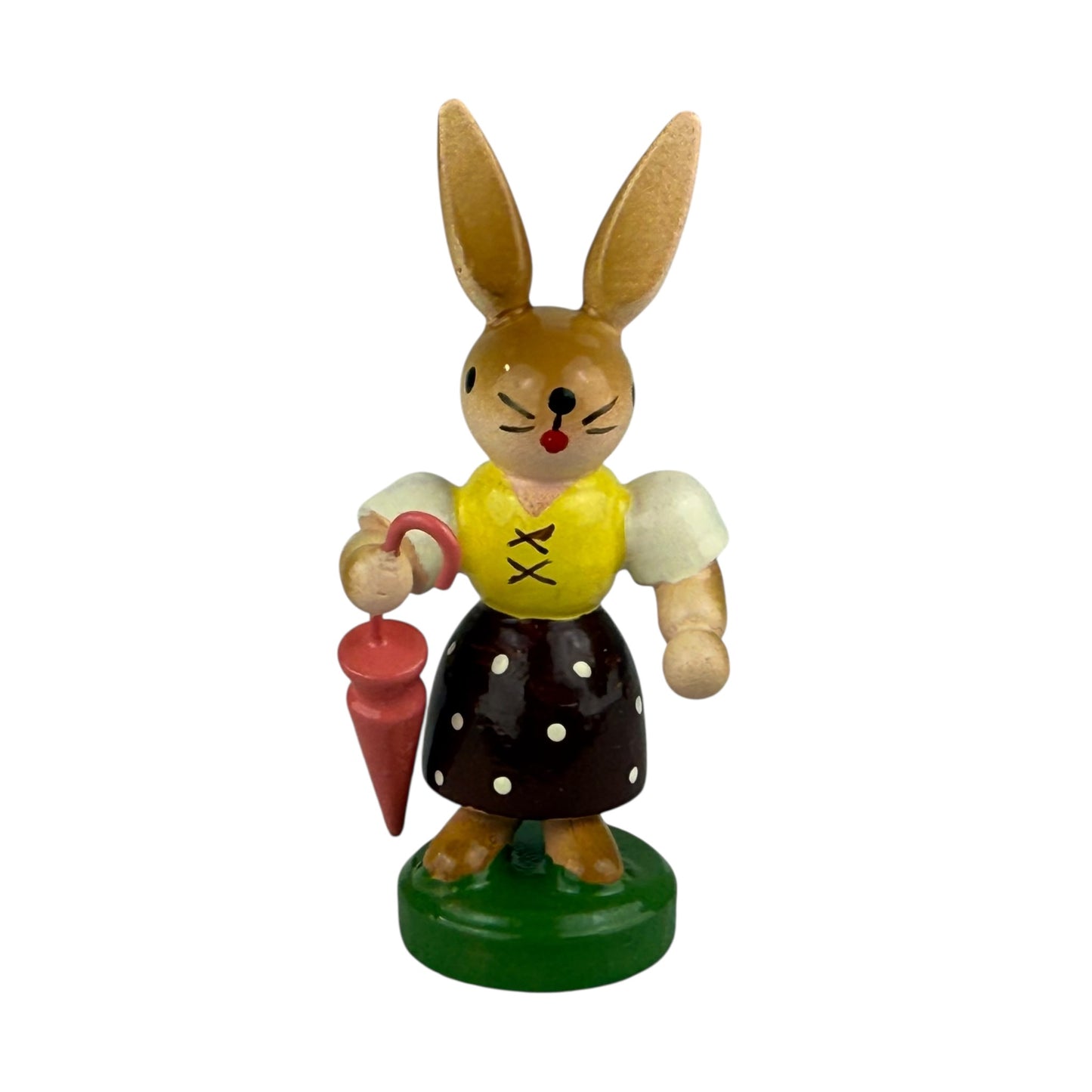 ESCO Erzgebirge Wooden Bunny Figurine 5.5cm Vintage German Easter Rabbit Umbrella