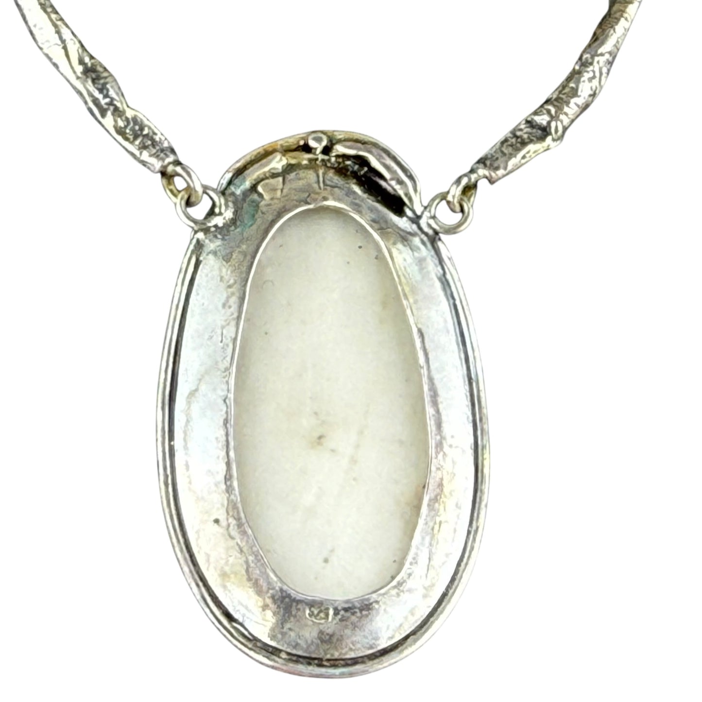 925 Sterling Silver Necklace Large Light Blue Cabochon Pendant 46cm 31.5g Vintage Statement