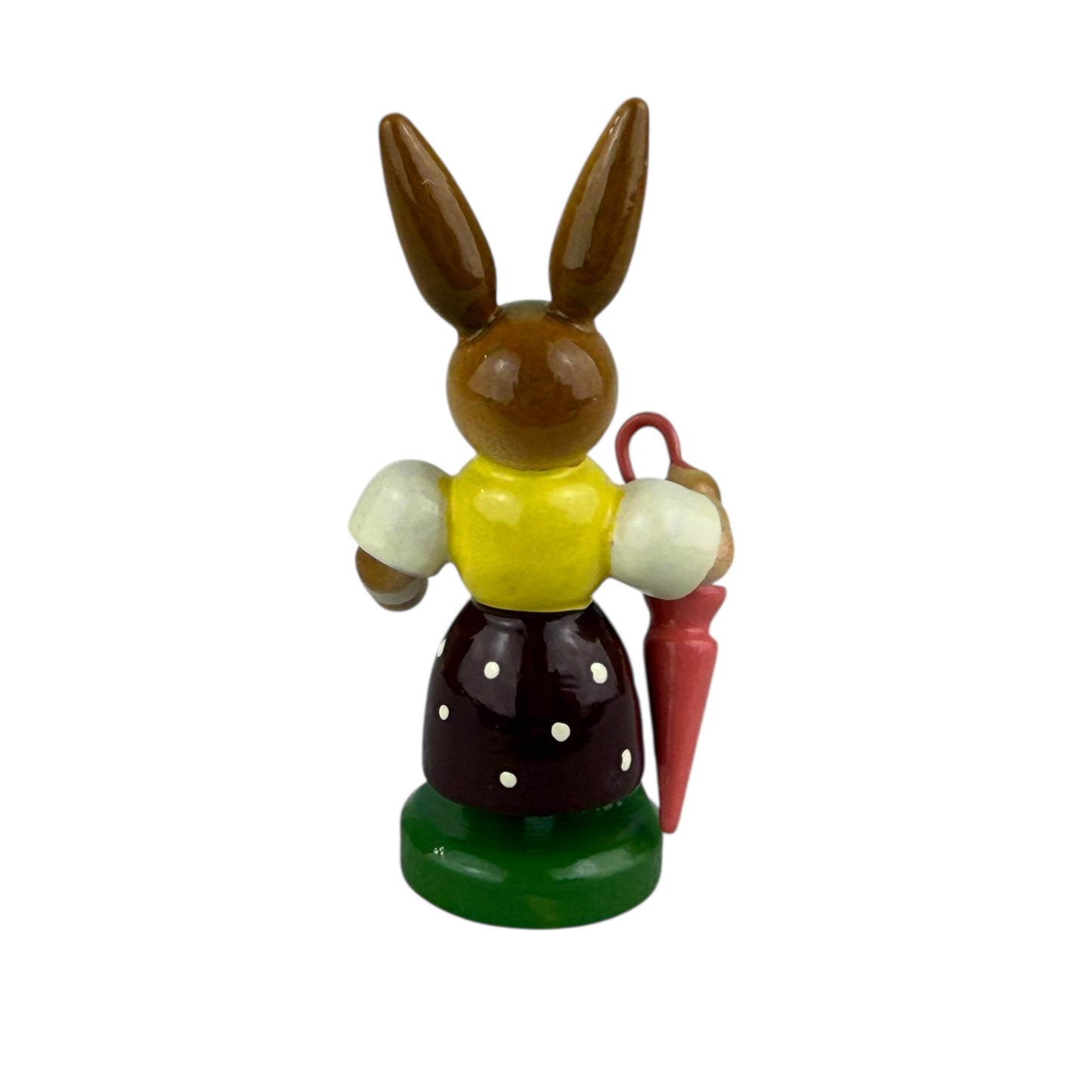 ESCO Erzgebirge Wooden Bunny Figurine 5.5cm Vintage German Easter Rabbit Umbrella