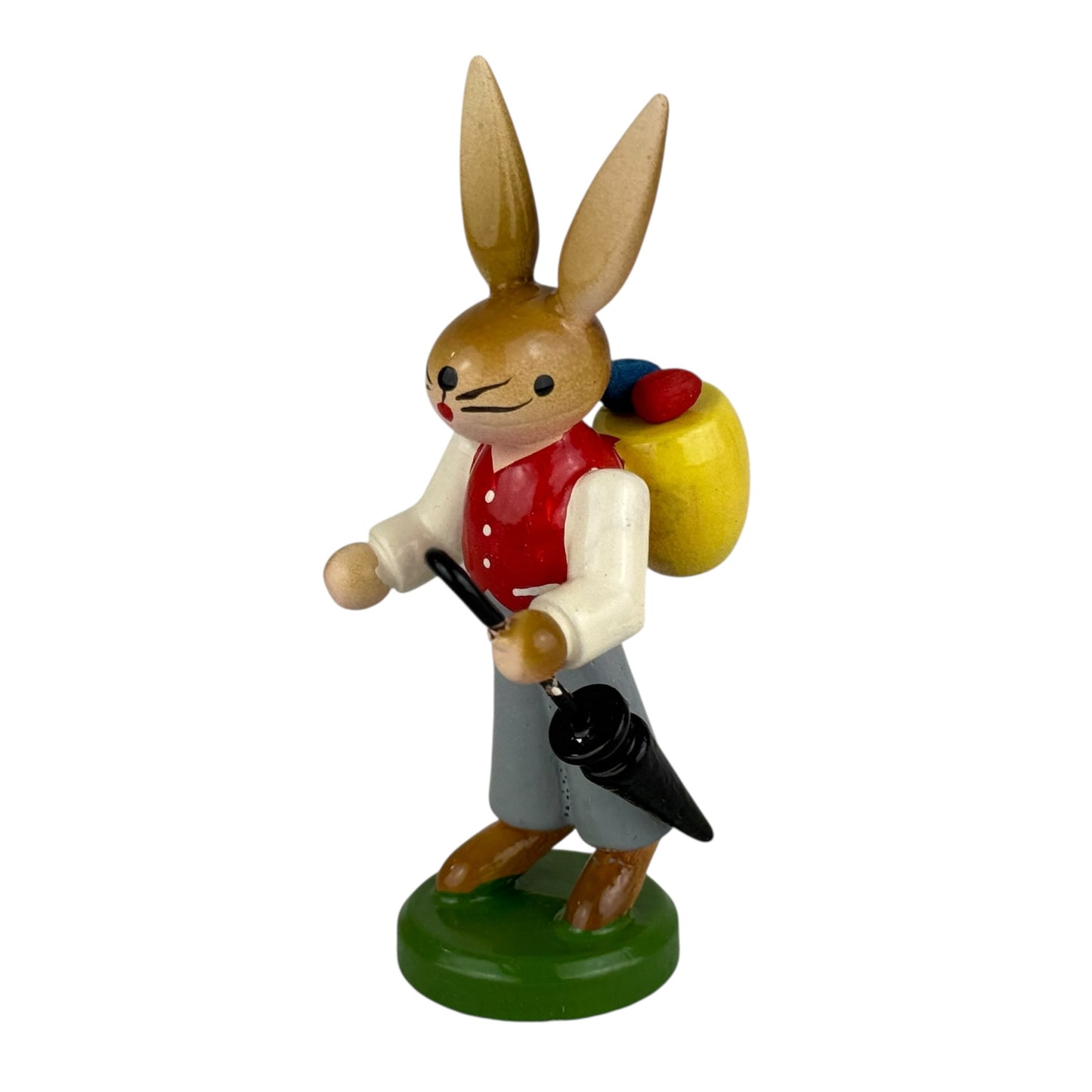 ESCO Erzgebirge Wooden Bunny Figurine 8cm Easter Rabbit Umbrella Vintage Germany