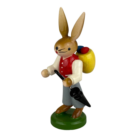 ESCO Erzgebirge Wooden Bunny Figurine 8cm Easter Rabbit Umbrella Vintage Germany