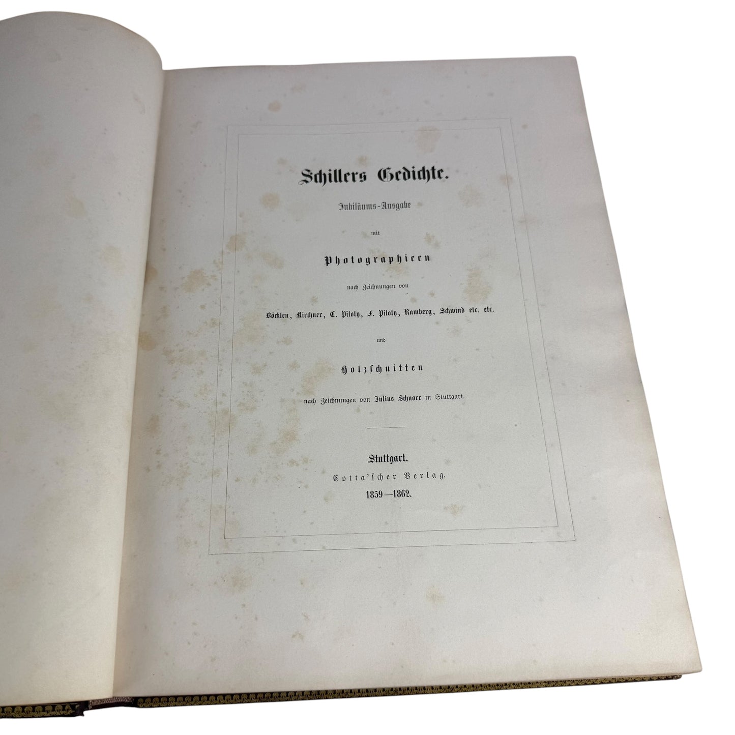 Antique 1859 Schiller’s Gedichte Luxury Binding Gilt Leather Large Folio Stuttgart Cotta