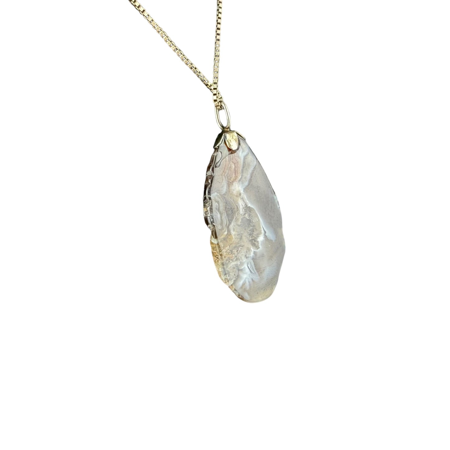 925 Sterling Silver Agate Pendant Necklace Large Natural Stone 48cm Vintage