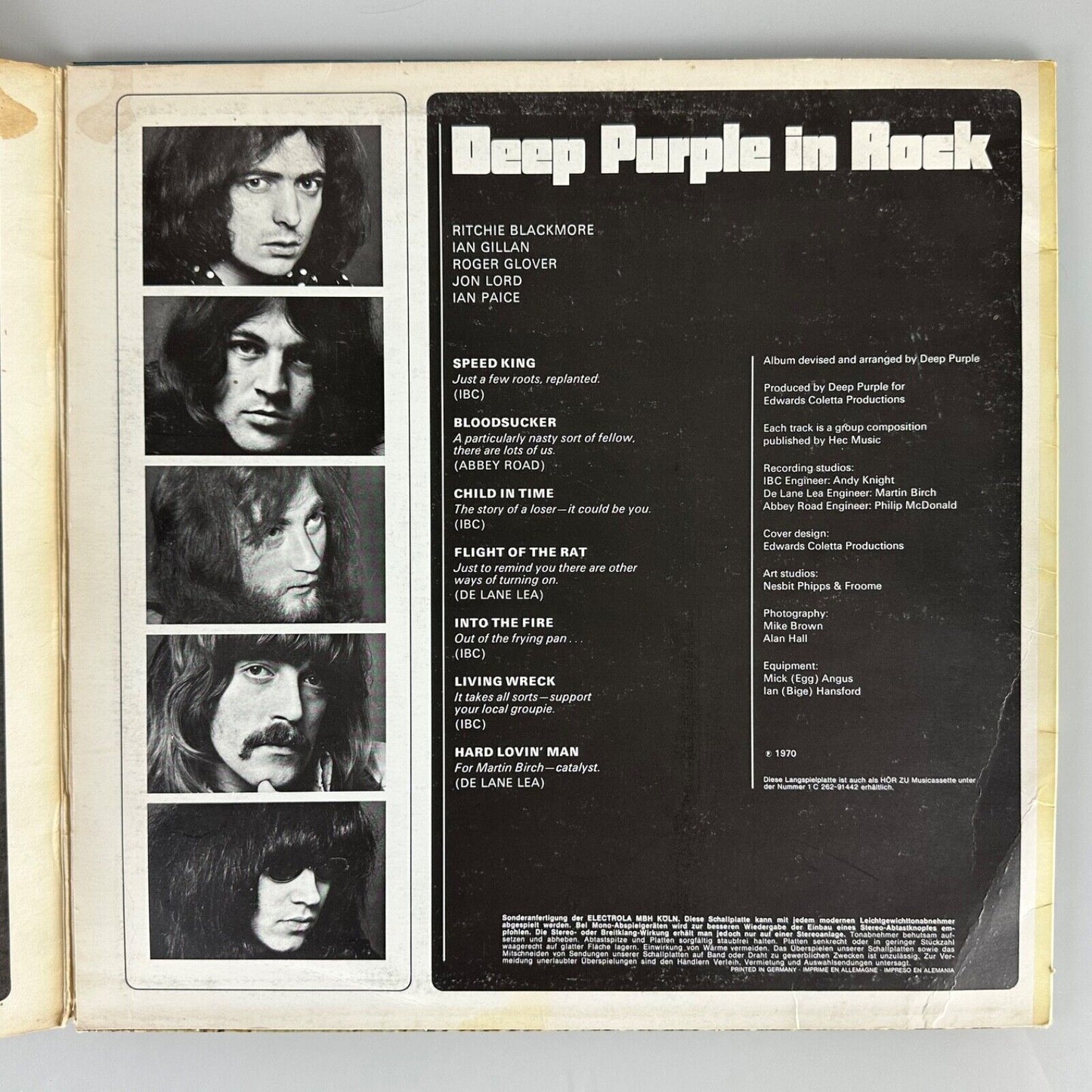 DEEP PURPLE 'In Rock' 1970 German gatefold-sleeve vinyl LP - HÖR ZU pressing
