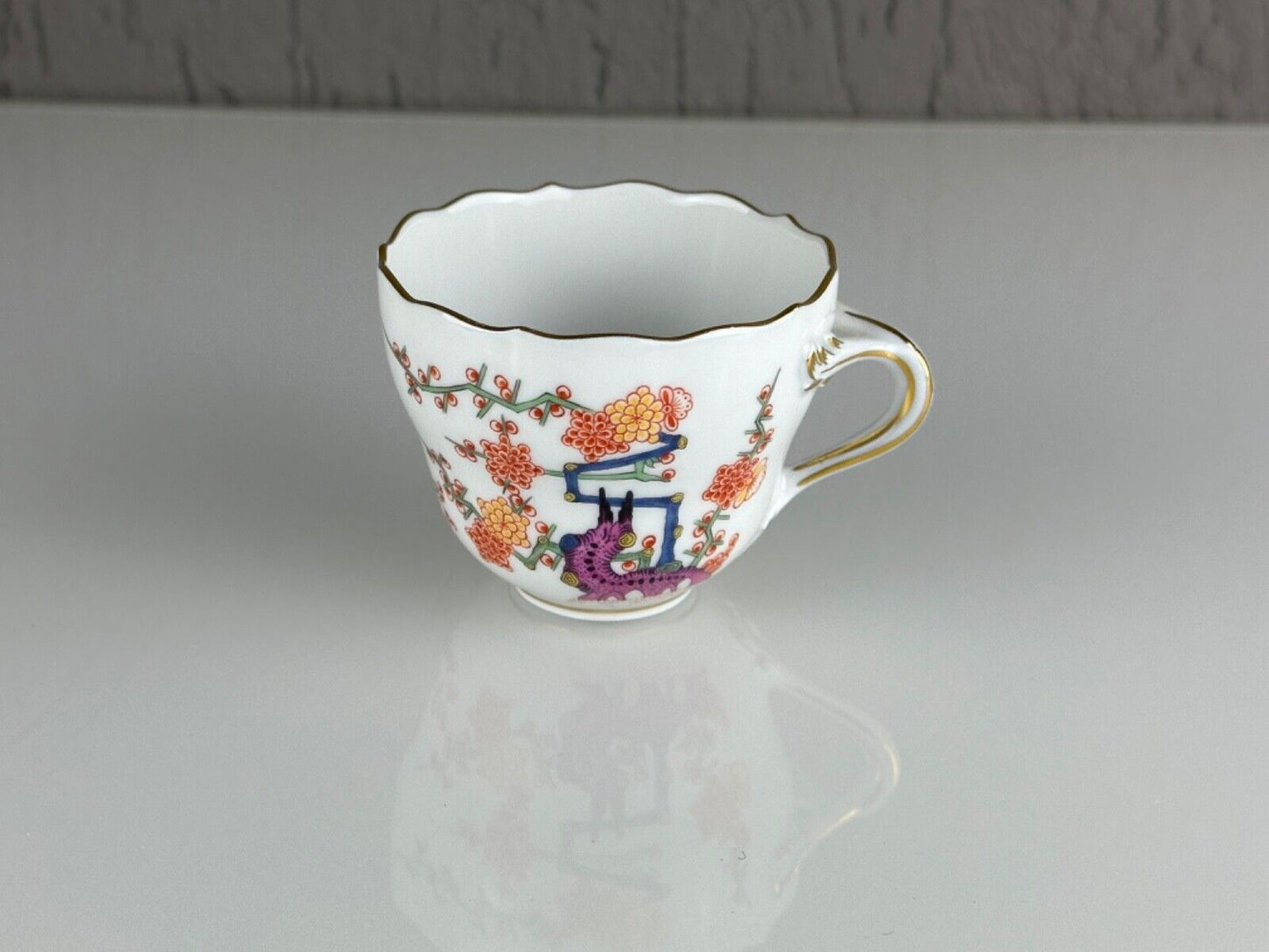 Vintage 20th Meissen Porcelain Cup & Saucer Yellow Tiger Porzellan Tasse German