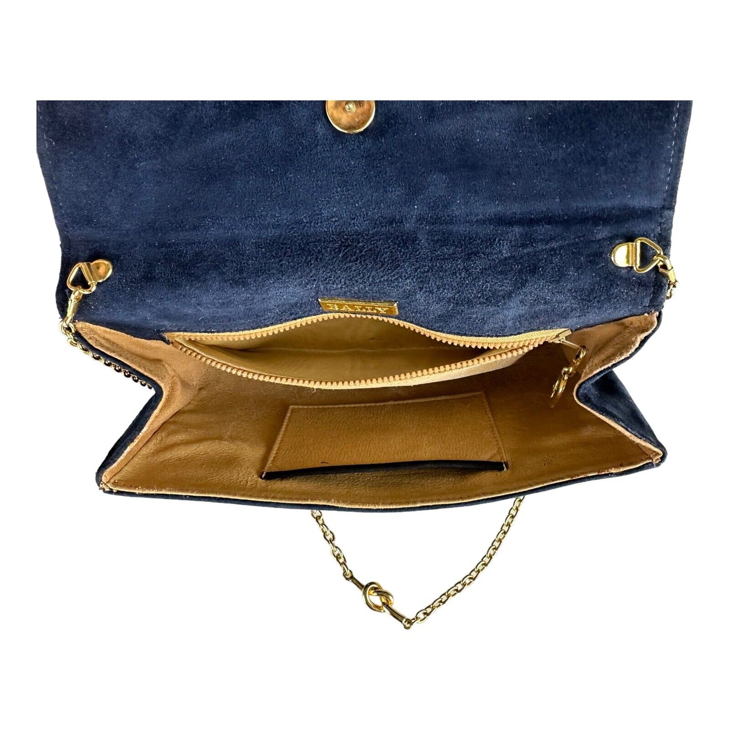 BALLY Blue Suede Sholder Back Gold Applications