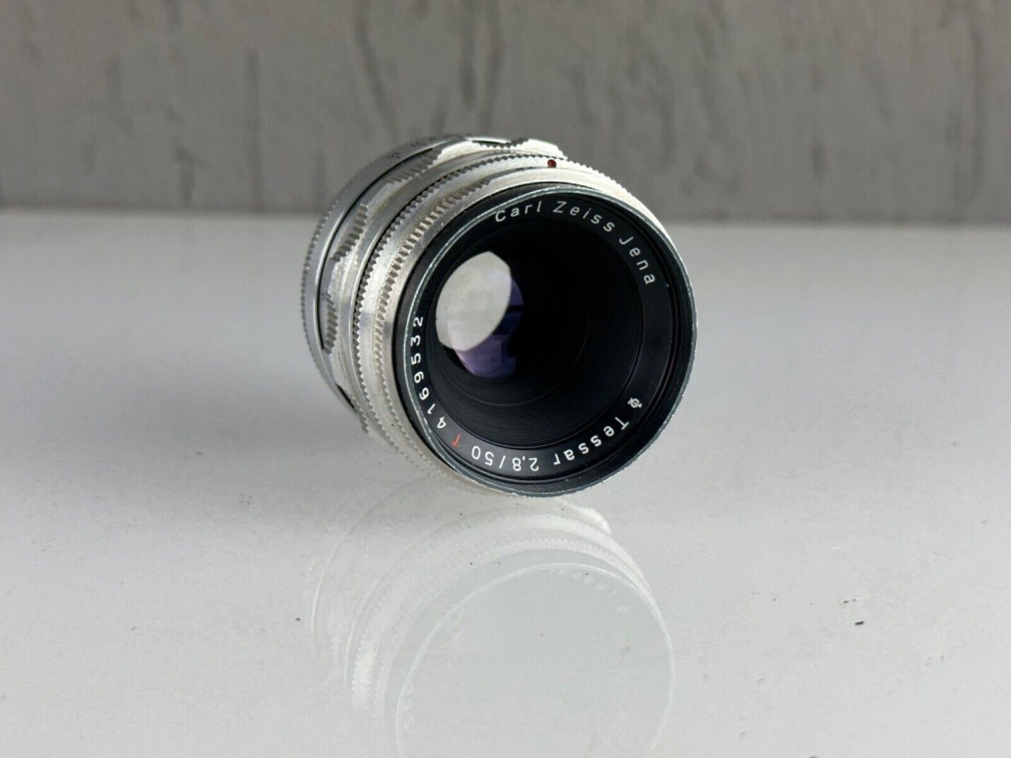 Very rare Lens Carl Zeiss Jena Tessar f2.8 50mm RED T M42 Silver made in Germany