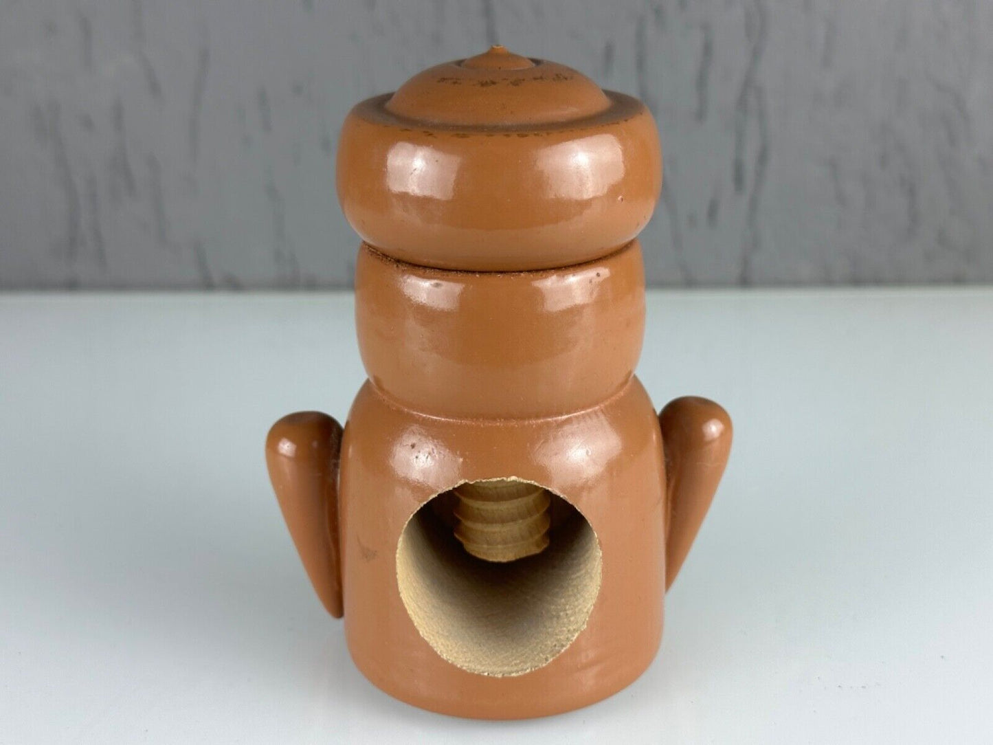 Sevi Nutcracker Wooden Owl Rotating Thread Brown made in Tirol, Italy Vintage