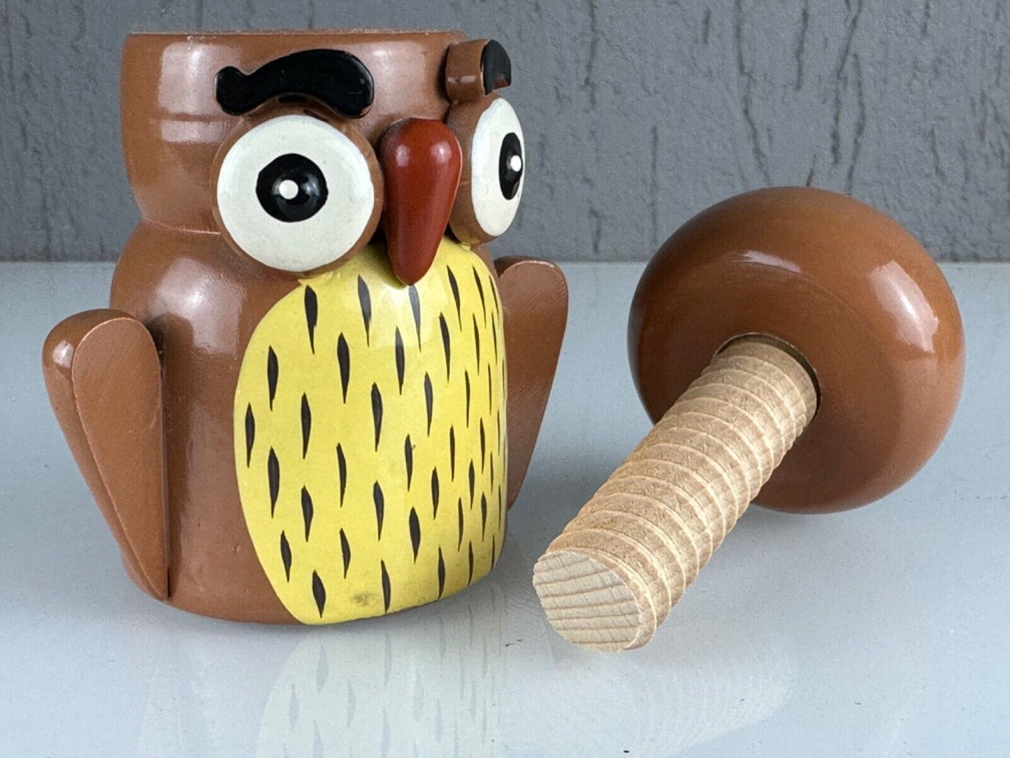 Sevi Nutcracker Wooden Owl Rotating Thread Brown made in Tirol, Italy Vintage
