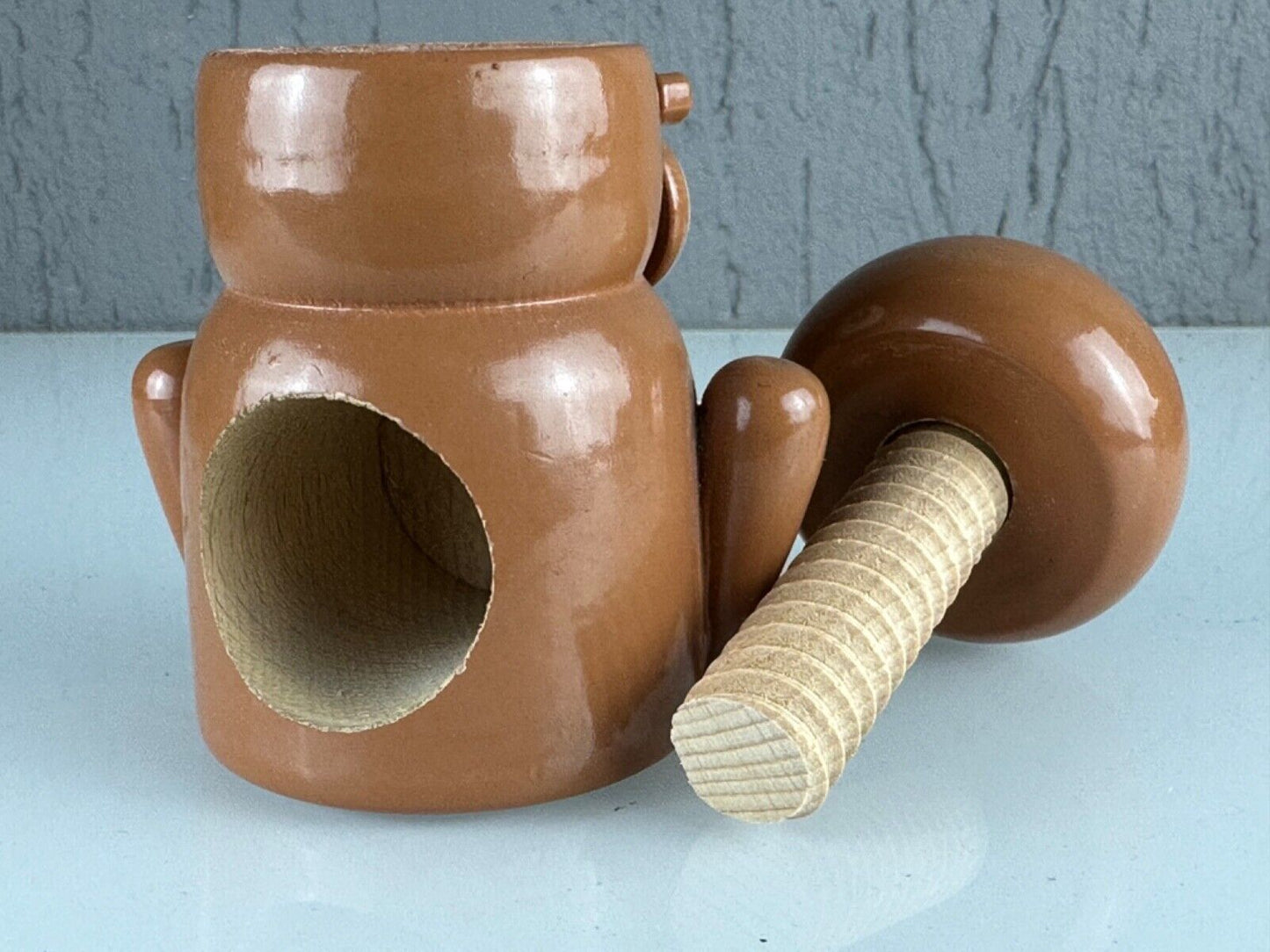 Sevi Nutcracker Wooden Owl Rotating Thread Brown made in Tirol, Italy Vintage