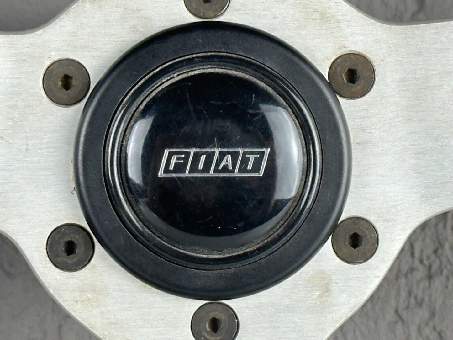 Vintage Abarth Rally Steering Wheel with Fiat Horn Button Black Leather Italy