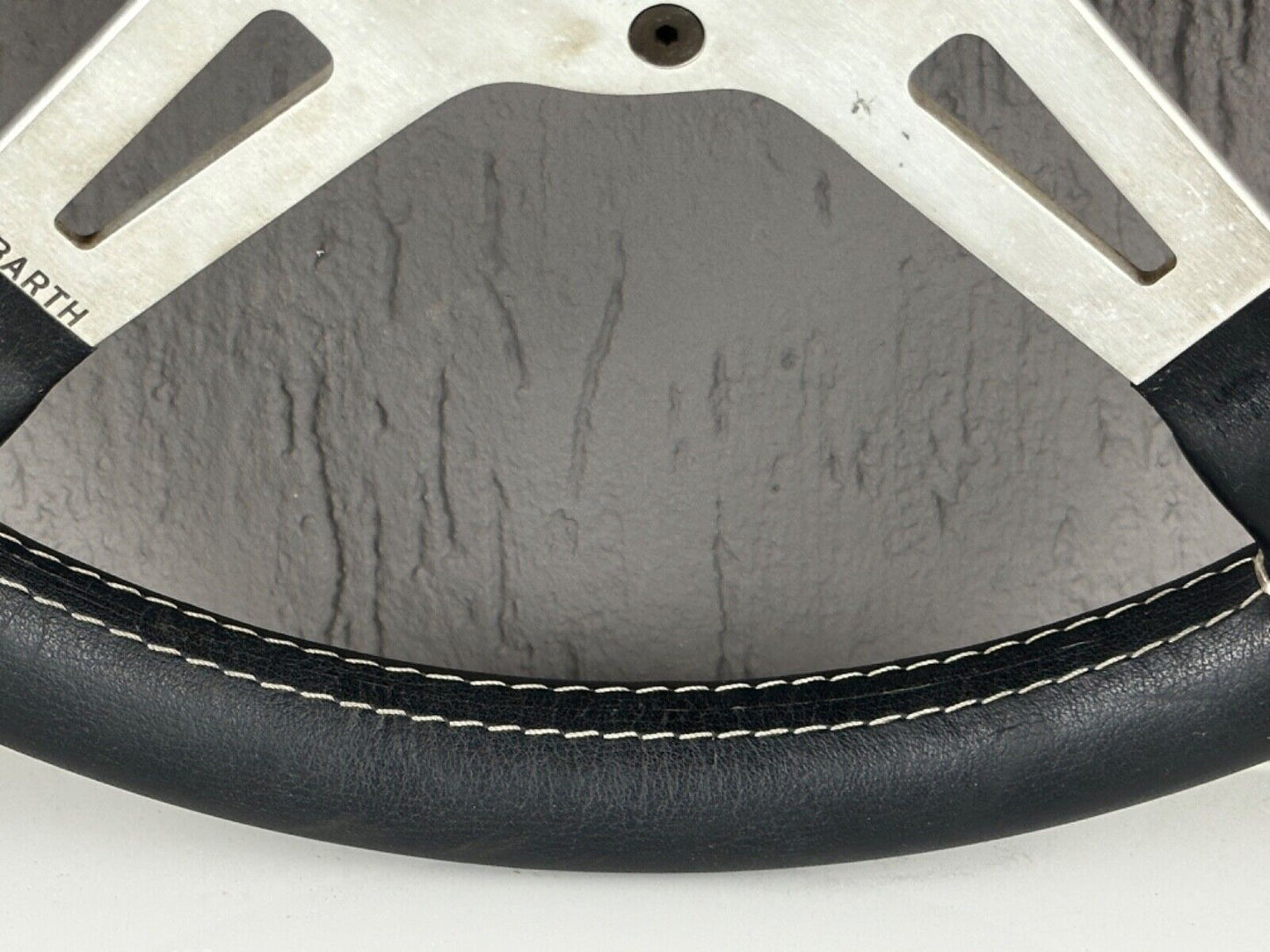 Vintage Abarth Rally Steering Wheel with Fiat Horn Button Black Leather Italy