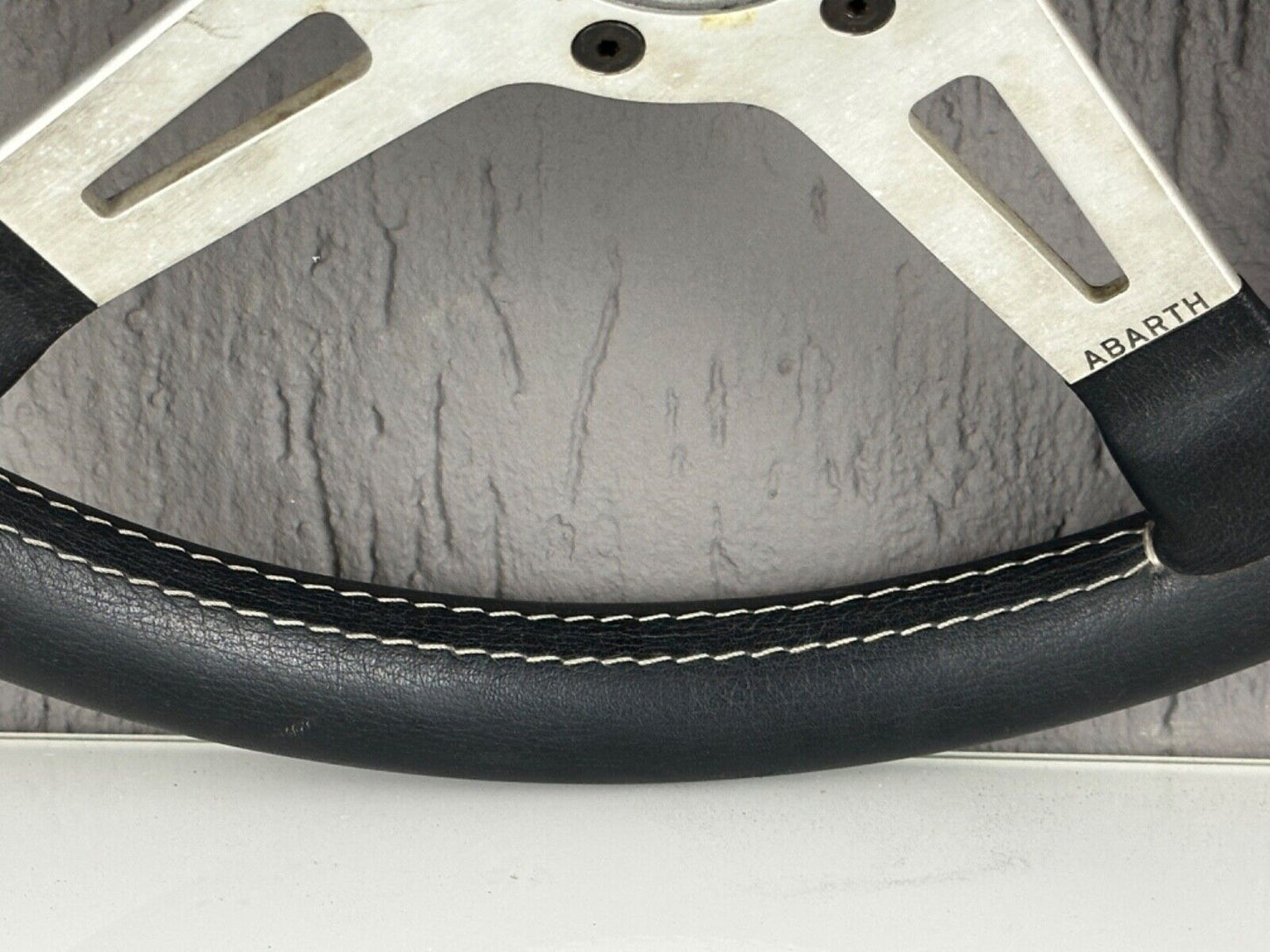 Vintage Abarth Rally Steering Wheel with Fiat Horn Button Black Leather Italy