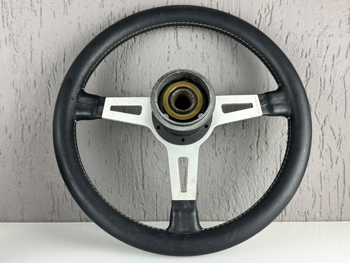 Vintage Abarth Rally Steering Wheel with Fiat Horn Button Black Leather Italy