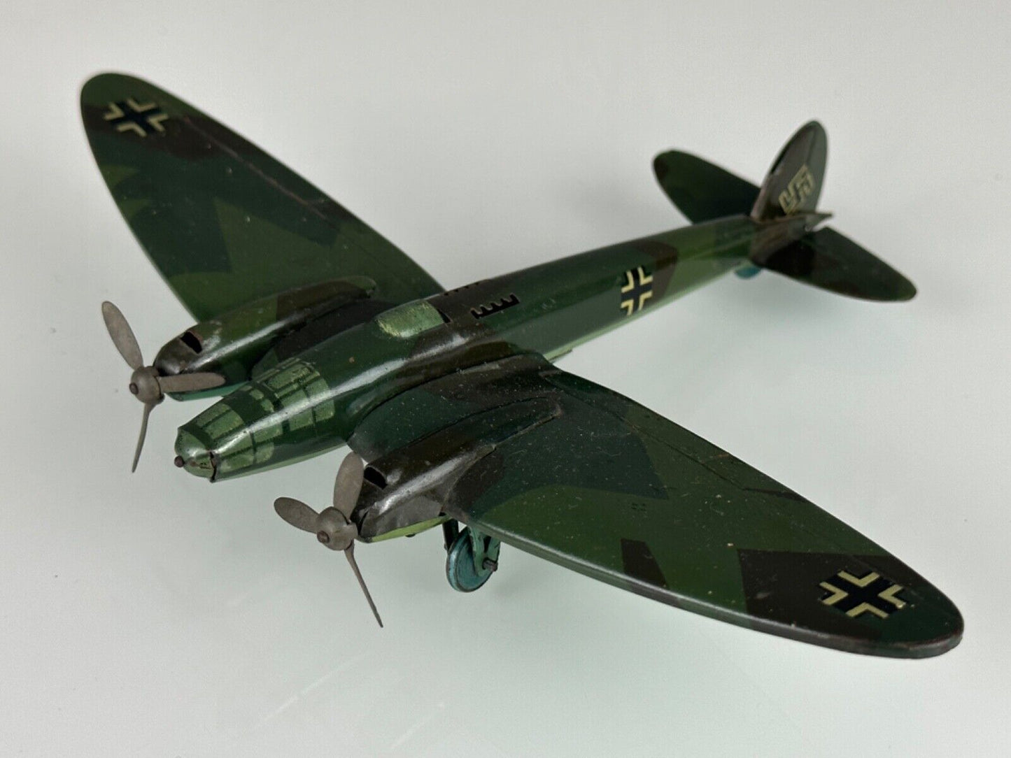 Lehmann Tin Toy Fight Jet Heinkel Green WWII Green 5.5" 30‘s made in Germany