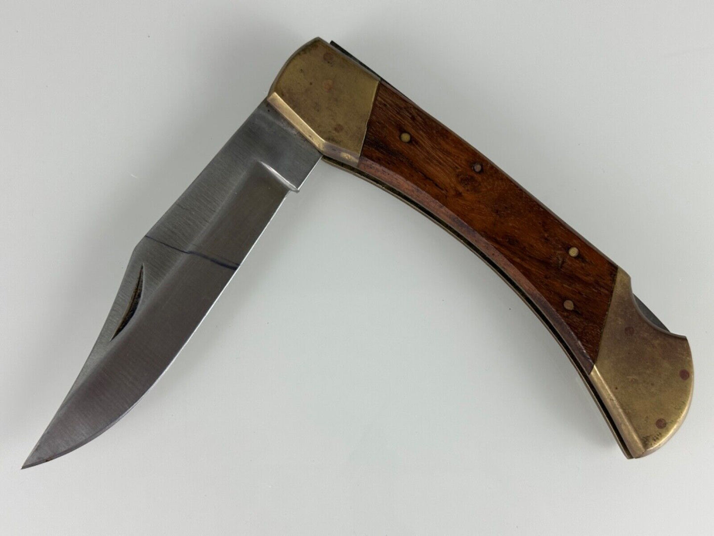 Vintage Navaja Folding Lock Knife Large 11" Wood Brass with leather case