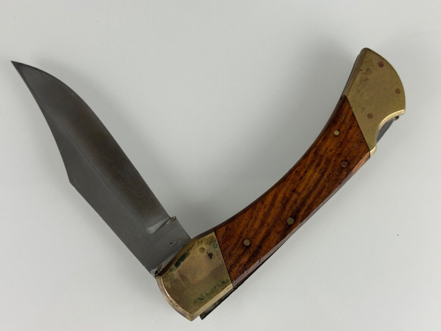 Vintage Navaja Folding Lock Knife Large 11" Wood Brass with leather case