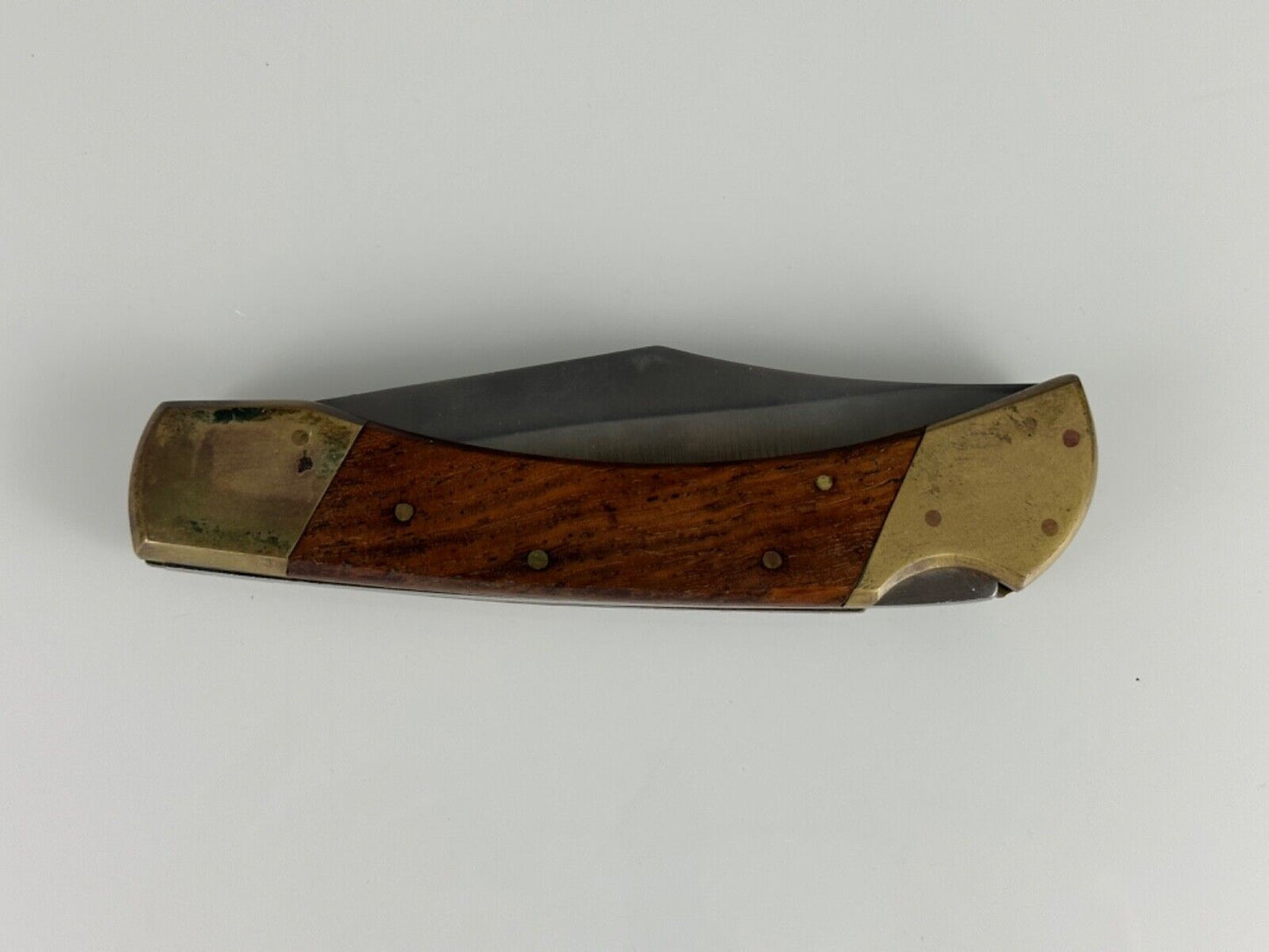 Vintage Navaja Folding Lock Knife Large 11" Wood Brass with leather case