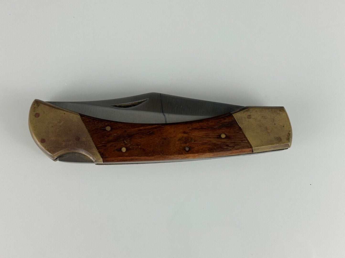 Vintage Navaja Folding Lock Knife Large 11" Wood Brass with leather case