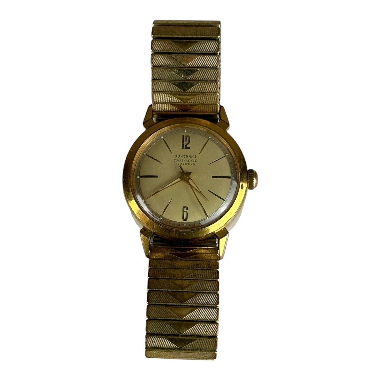 Men's Watch Vintage Junghans * Trilastic "  1950 34mm Gold German Antique