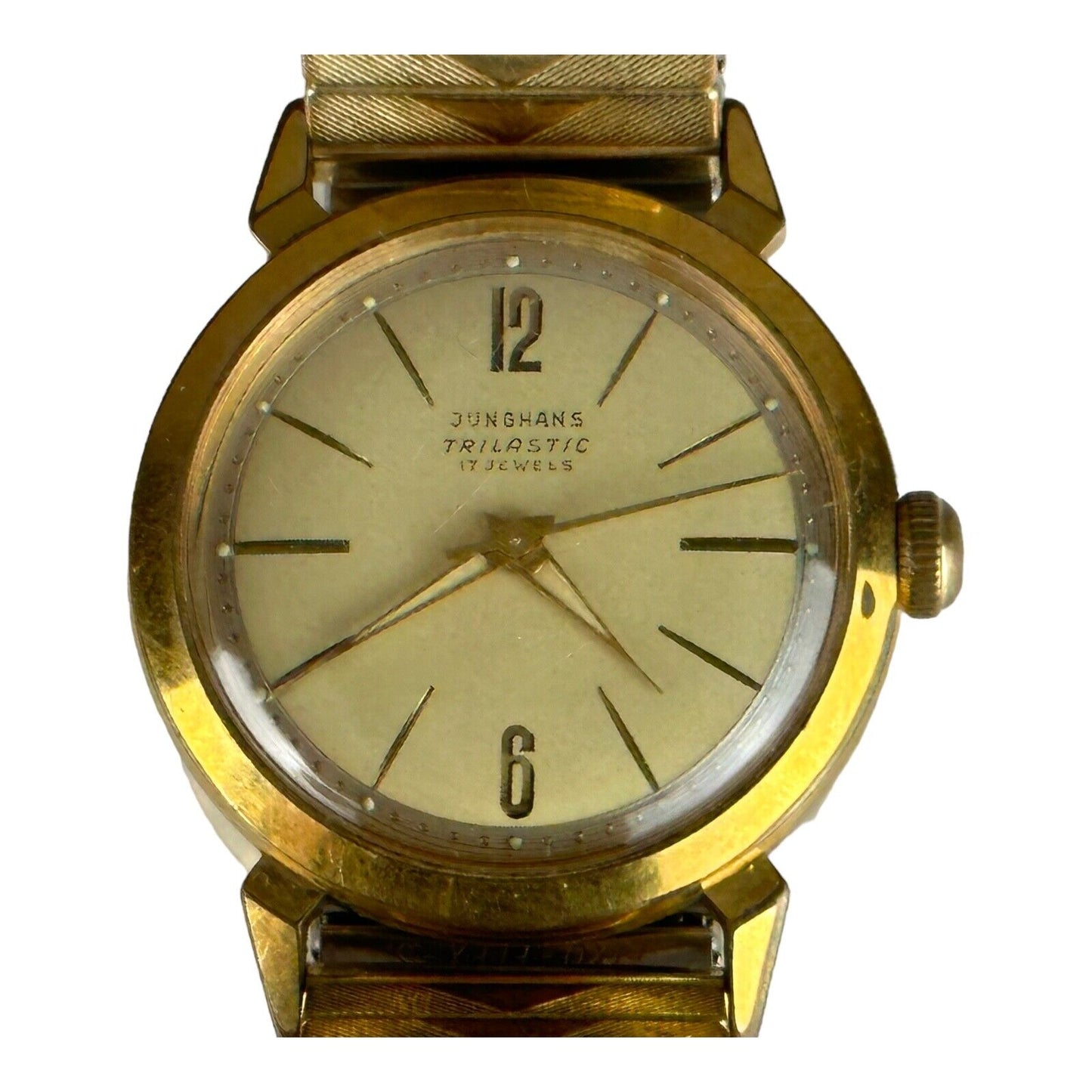 Men's Watch Vintage Junghans * Trilastic "  1950 34mm Gold German Antique