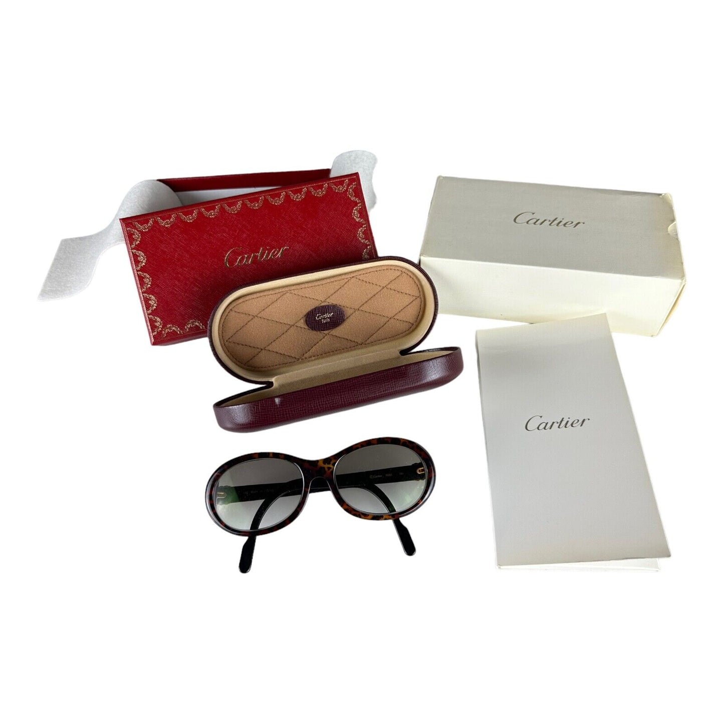 Vintage 90s Cartier Trinity Tortoise Brown Gold Sunglasses Full Set with Box