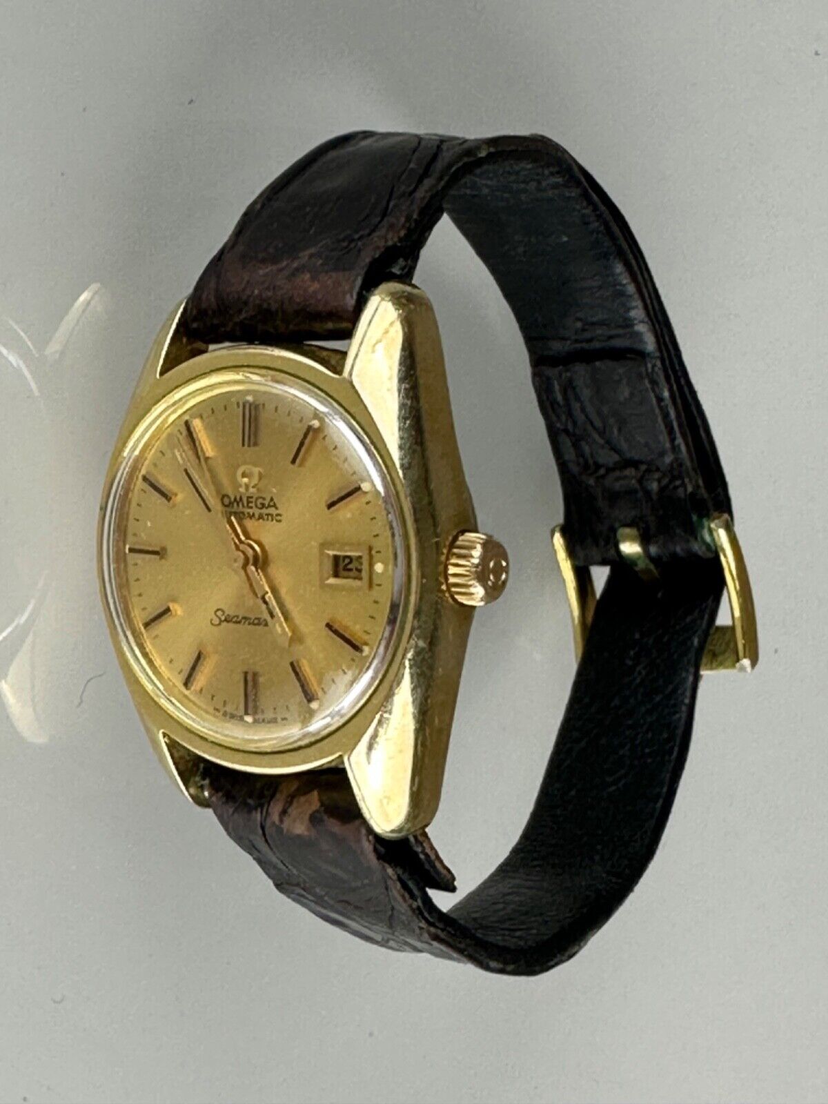 Omega Automatic Seamaster Lady's Gold Plated 26mm Leather Band