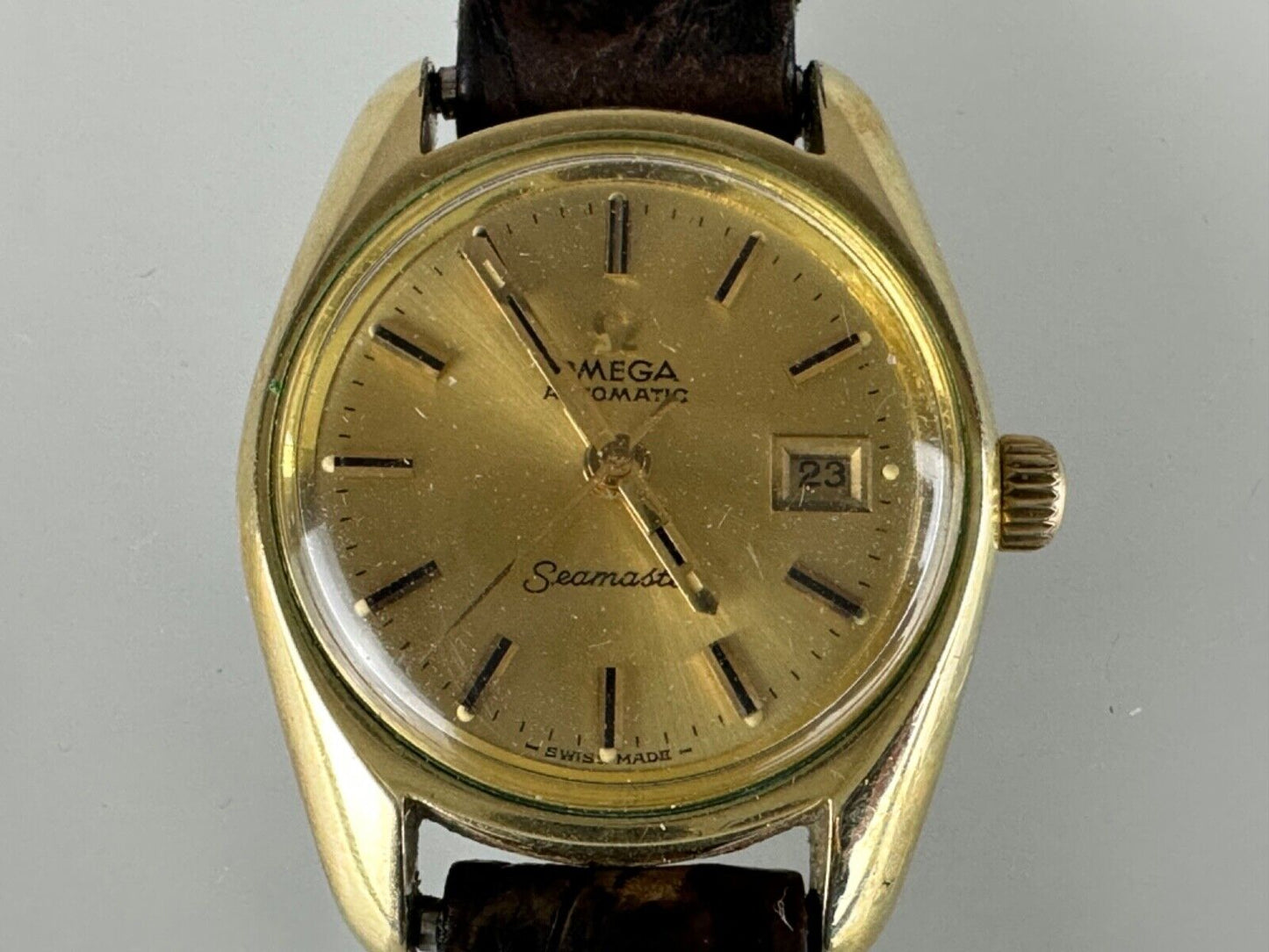 Omega Automatic Seamaster Lady's Gold Plated 26mm Leather Band