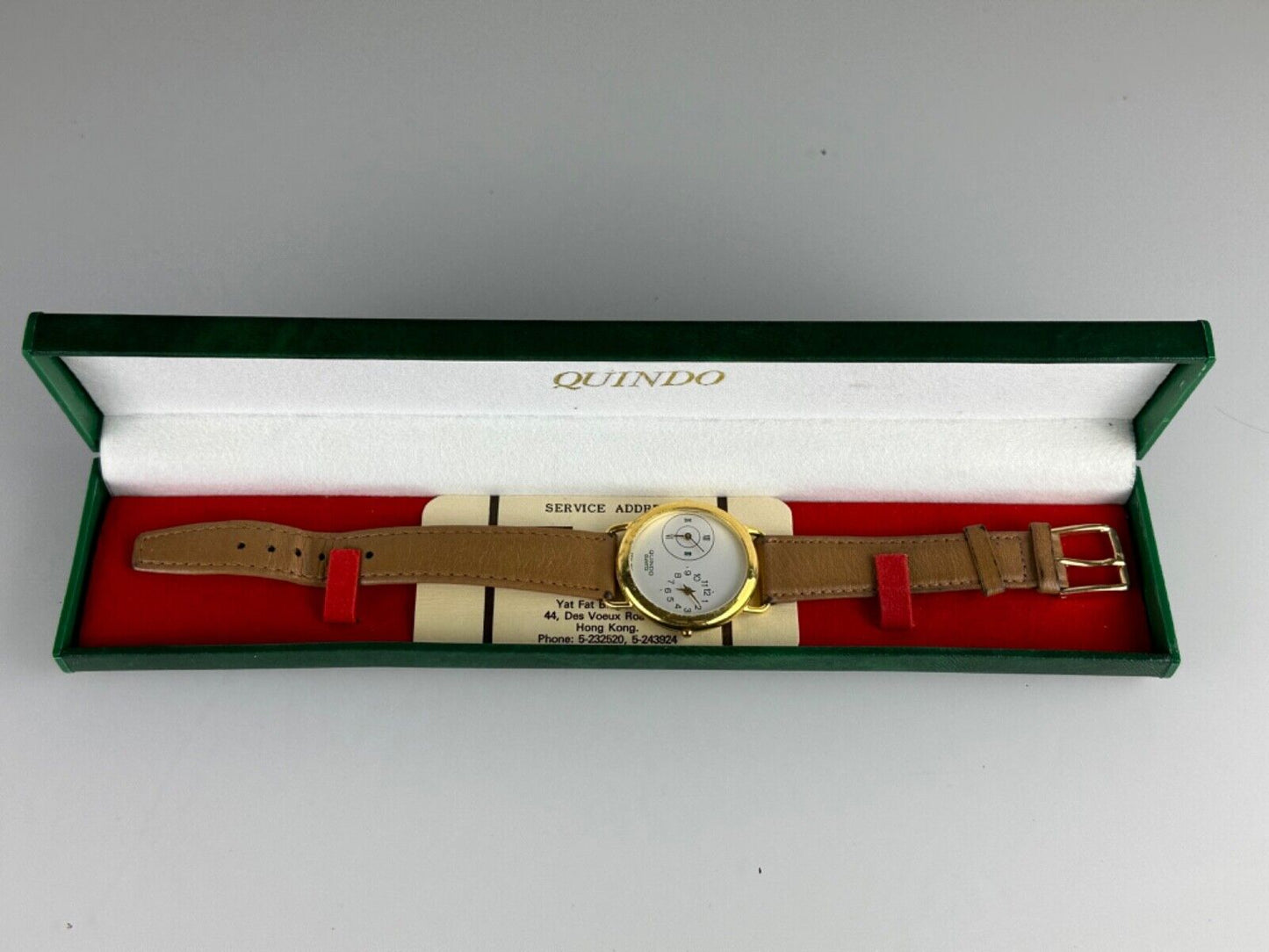 Quindo Dual Zone Watch Gold Two Displays with new Batteries in Original Box