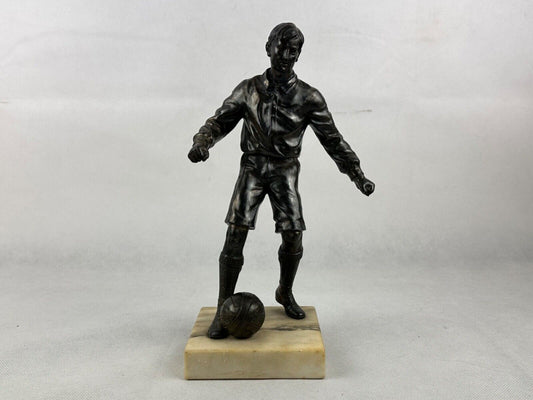 Bronze footballer, sculpture, figure, football player, marble base, old, origina
