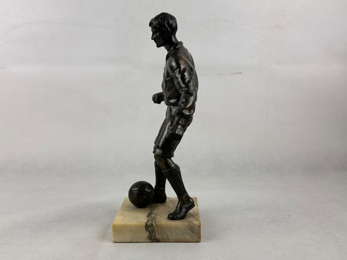 Bronze footballer, sculpture, figure, football player, marble base, old, origina