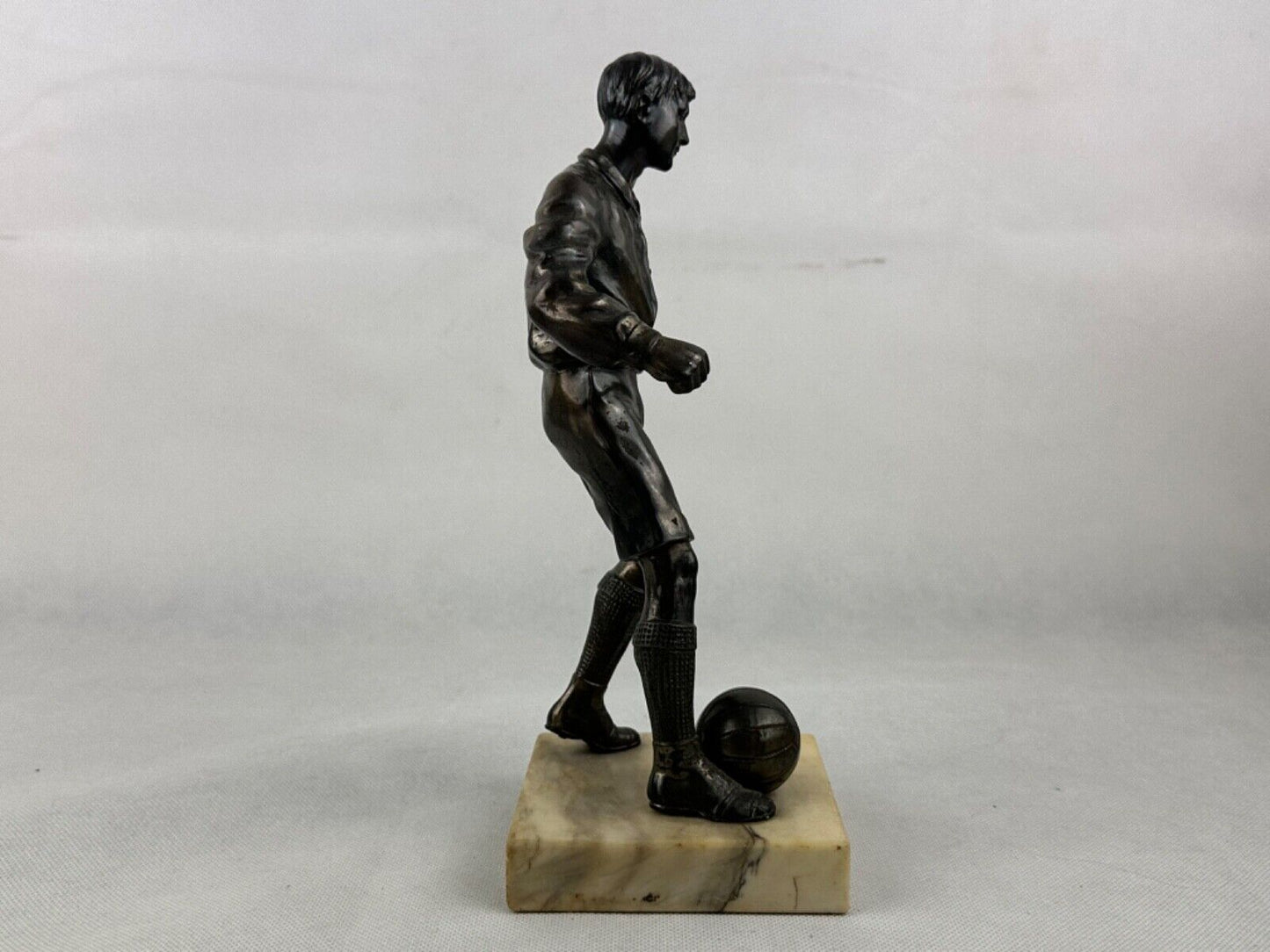 Bronze footballer, sculpture, figure, football player, marble base, old, origina